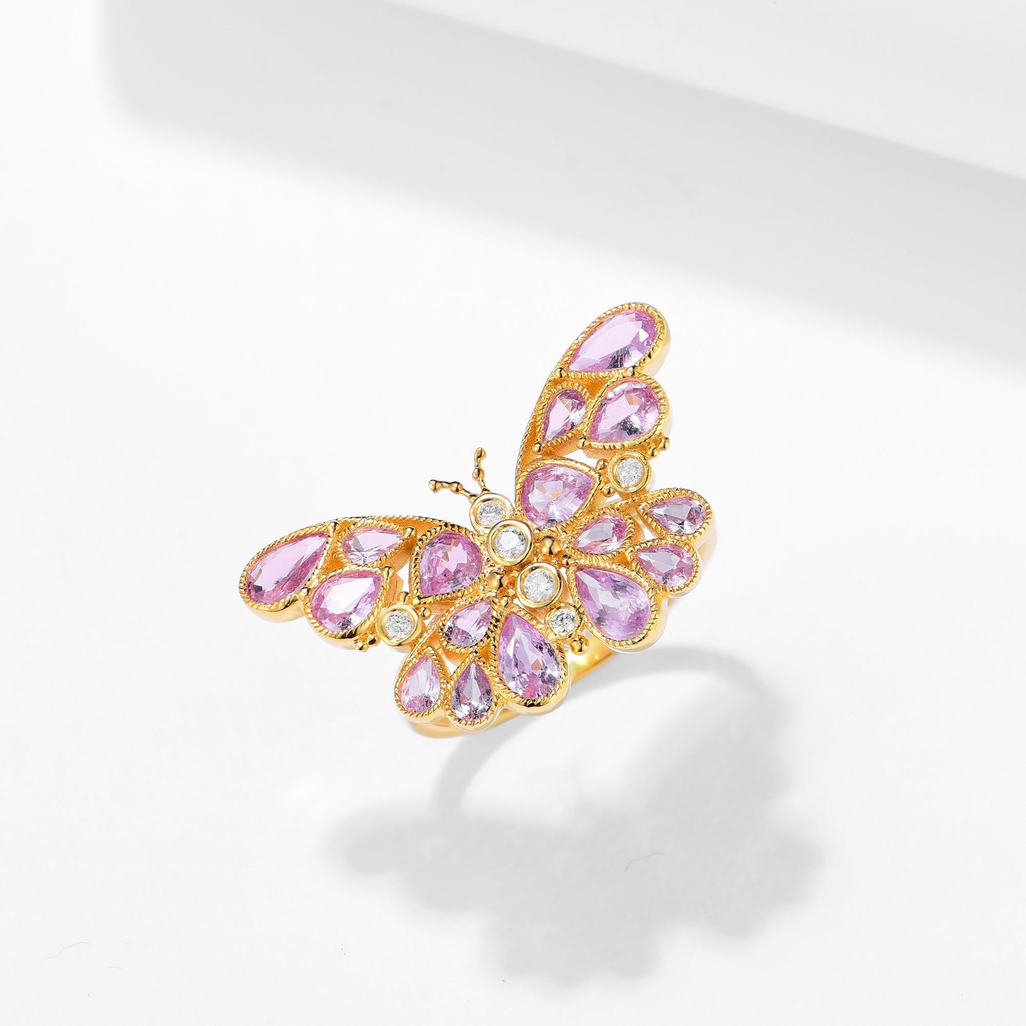 Anillo de Cóctel Nina Zhou Zafiro Rosa Mariposa Diamante en venta 3