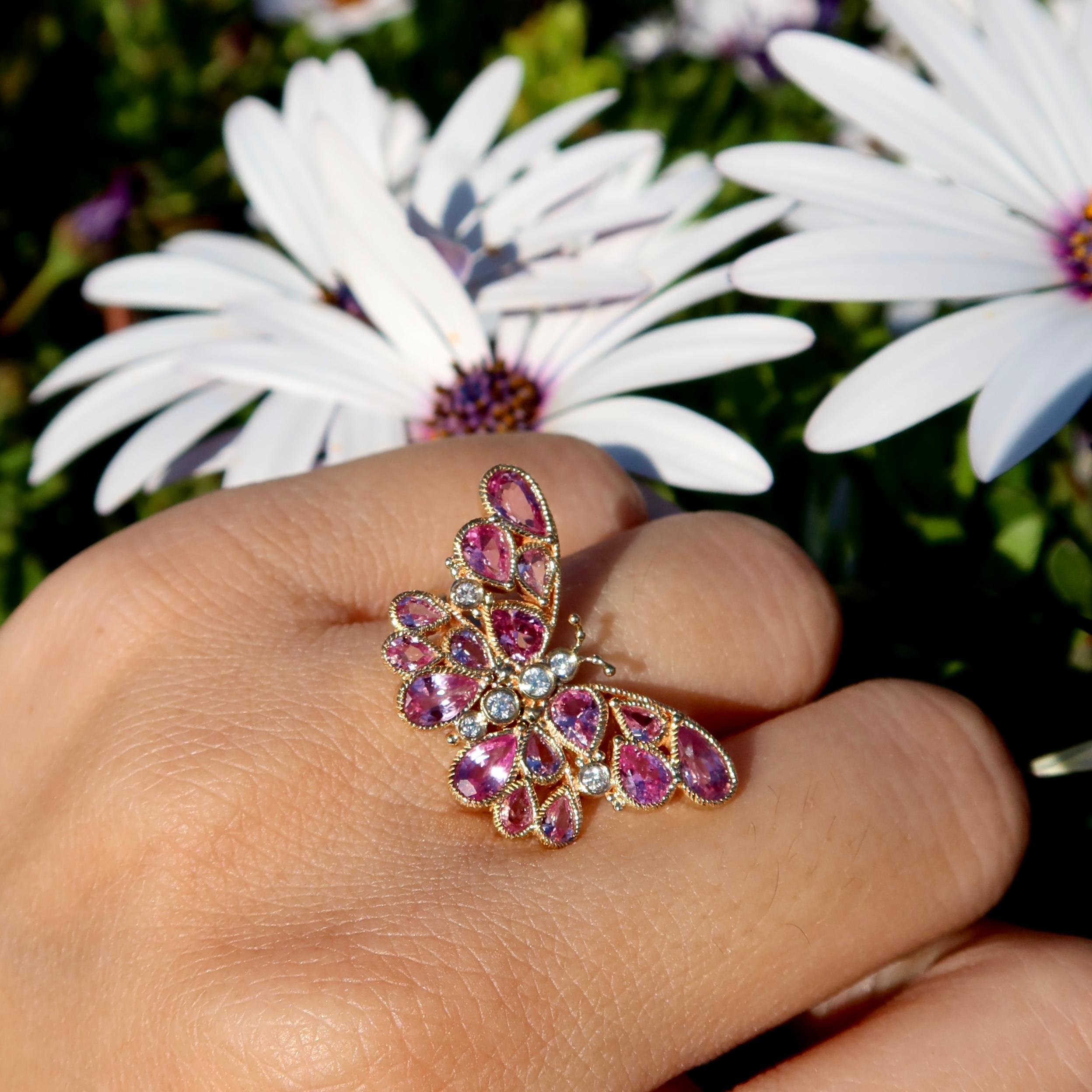 De las mujeres Anillo de Cóctel Nina Zhou Zafiro Rosa Mariposa Diamante en venta
