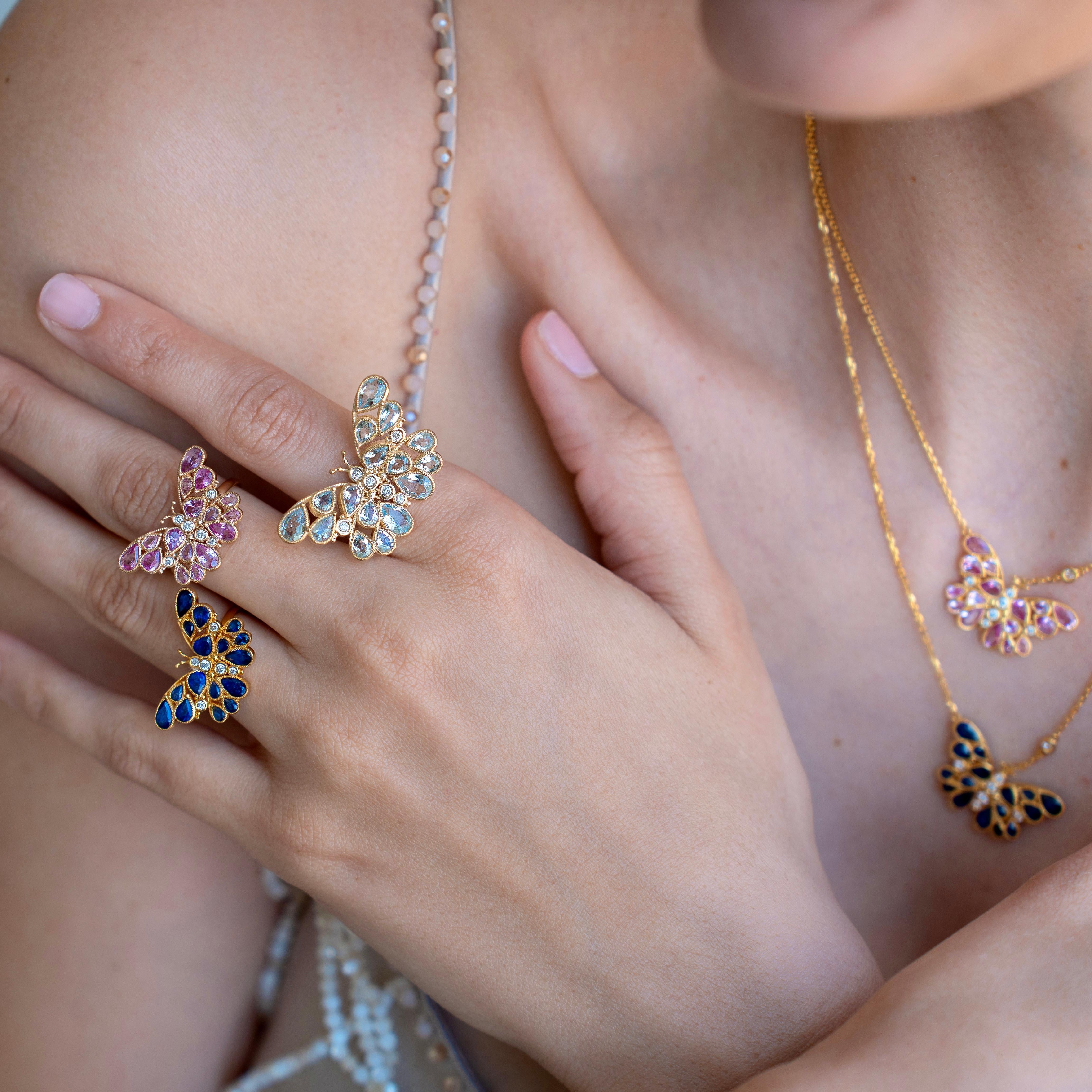 Anillo de Cóctel Nina Zhou Zafiro Rosa Mariposa Diamante en Nuevo estado para la venta en Rowland Heights, CA