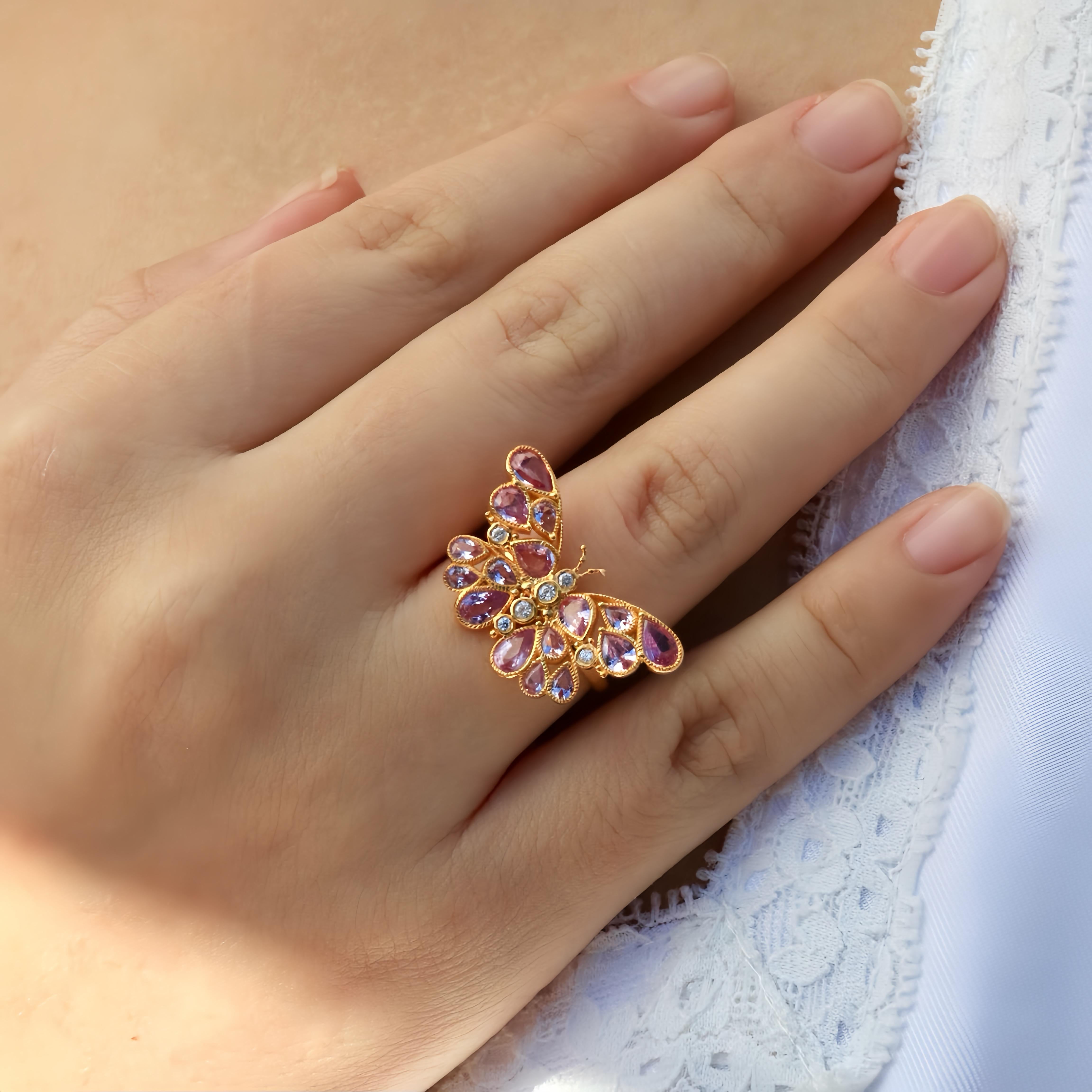 Anillo de Cóctel Nina Zhou Zafiro Rosa Mariposa Diamante en venta 4