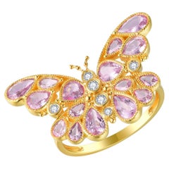Nina Zhou Butterfly Pink Sapphire Diamond Cocktail Ring