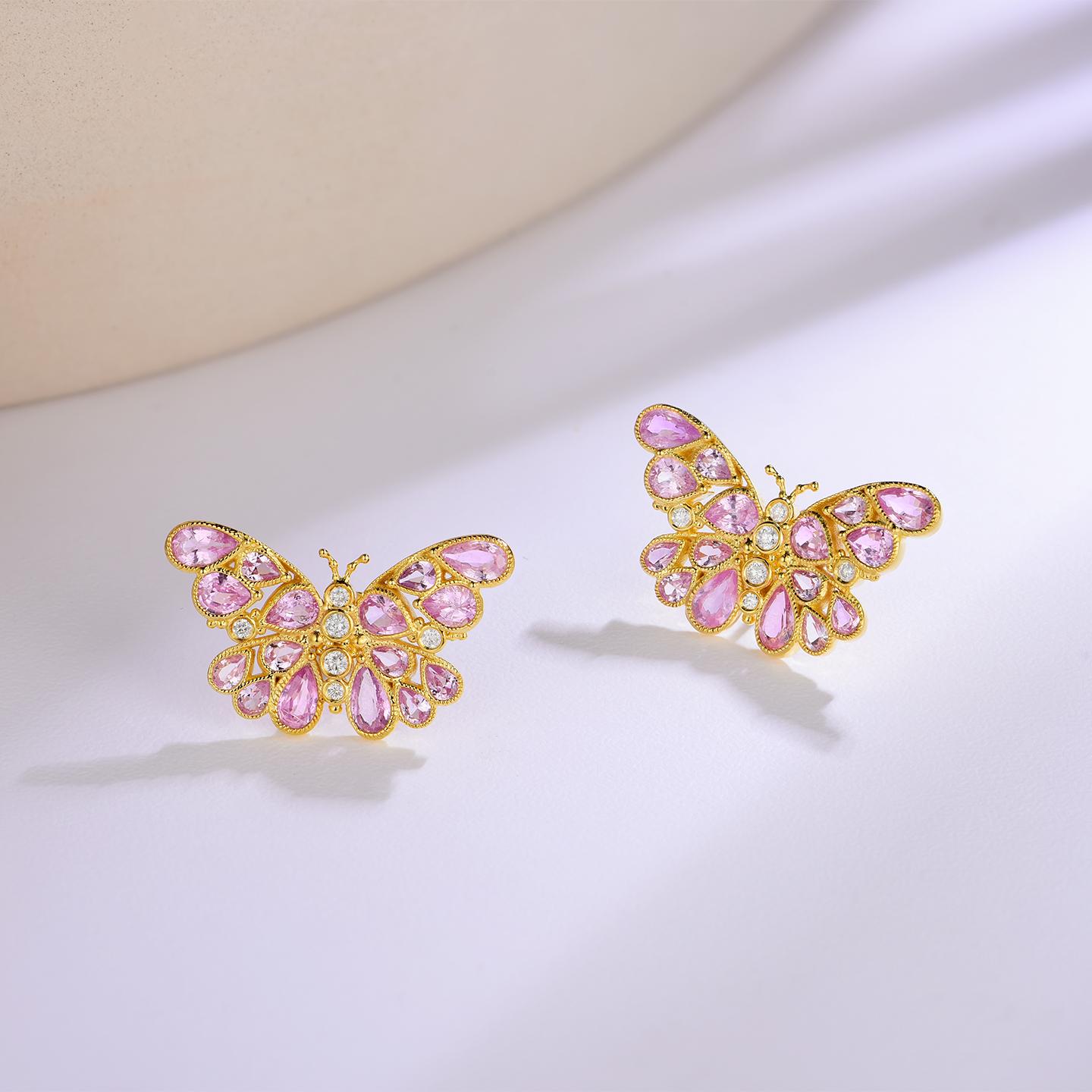Women's Nina Zhou Butterfly Pink Sapphire Diamond Earrings For Sale