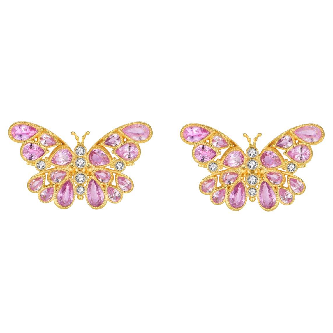 Nina Zhou Butterfly Pink Sapphire Diamond Earrings