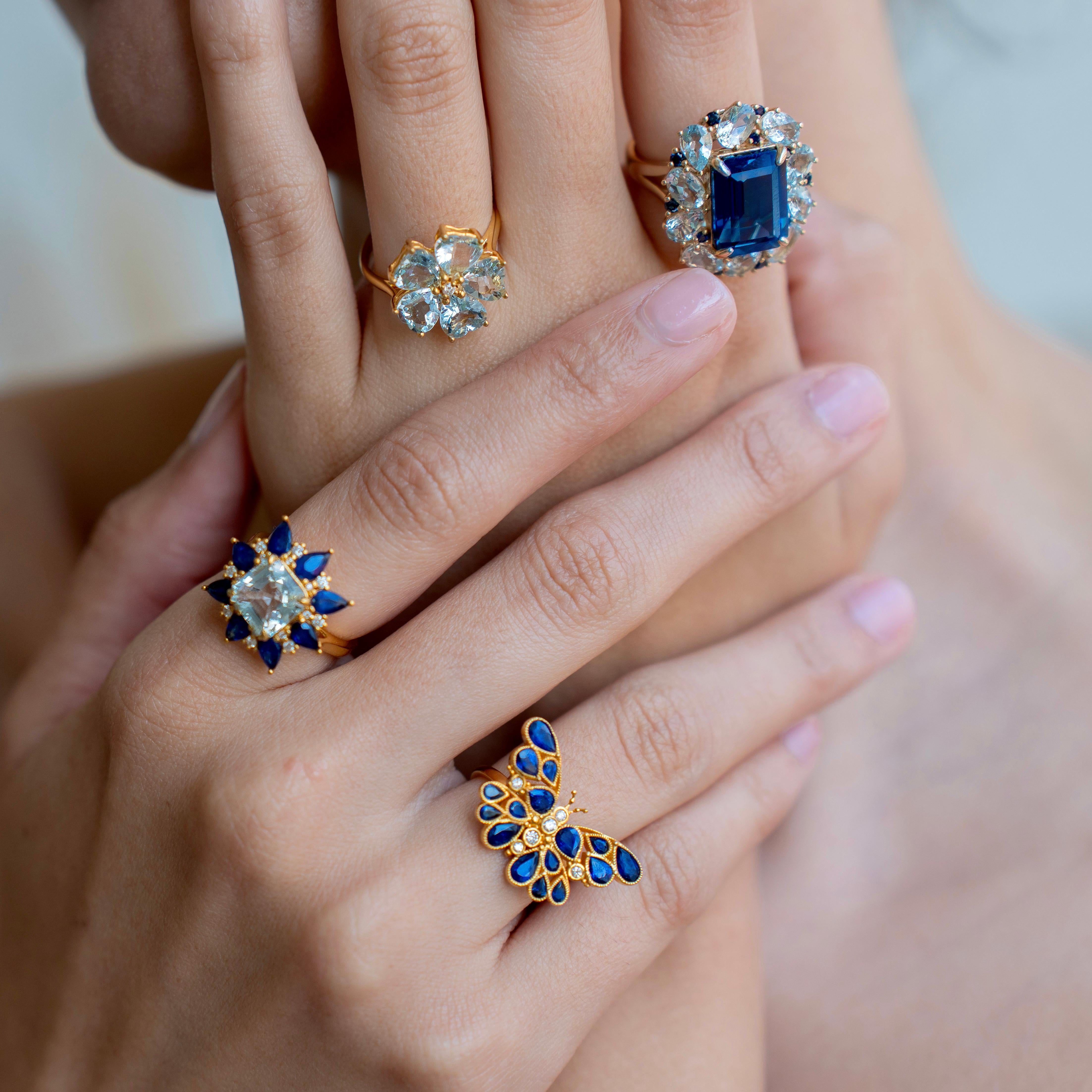 Nina Zhou Butterfly Sapphire Diamond Cocktail Ring For Sale 4
