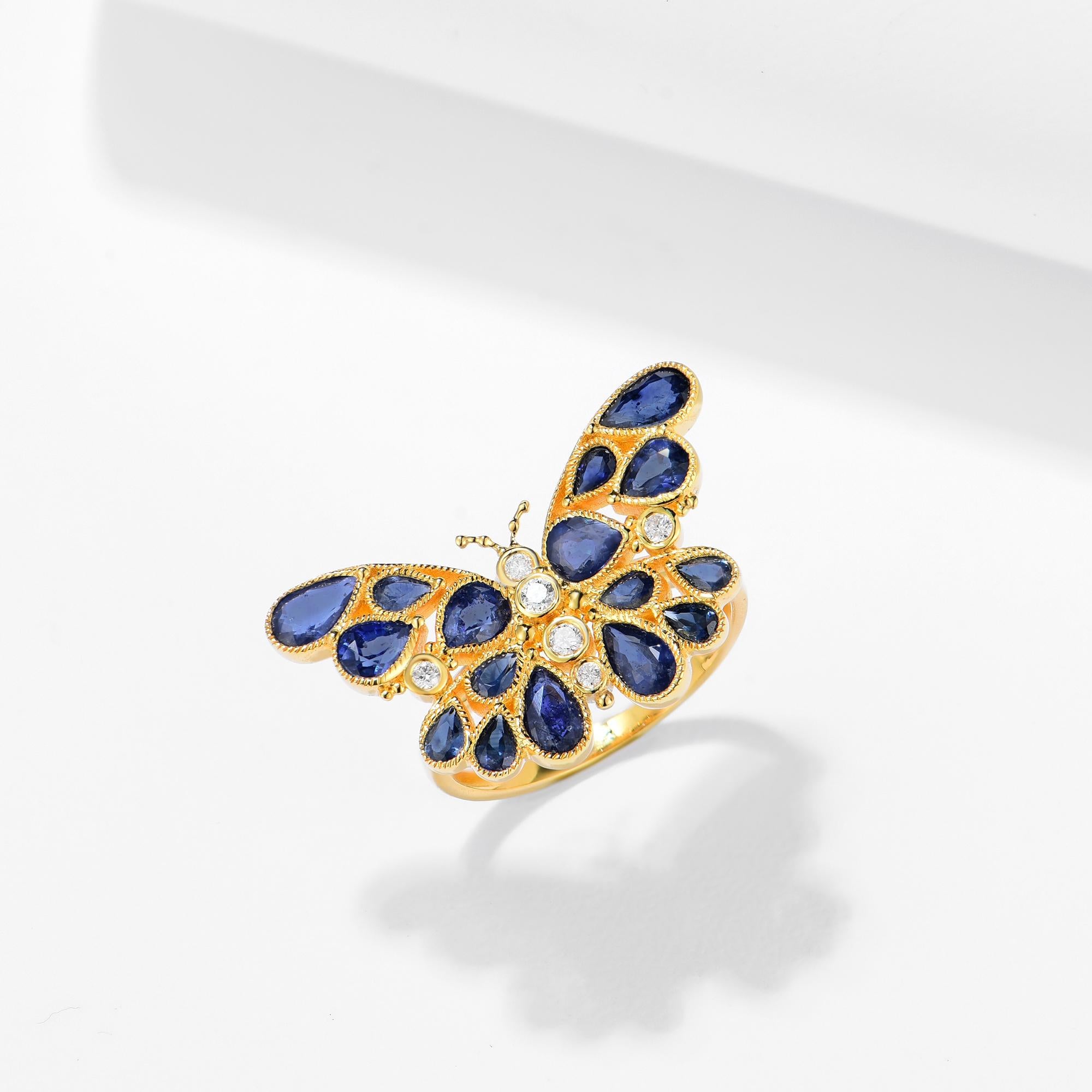 Nina Zhou Butterfly Sapphire Diamond Cocktail Ring For Sale 1