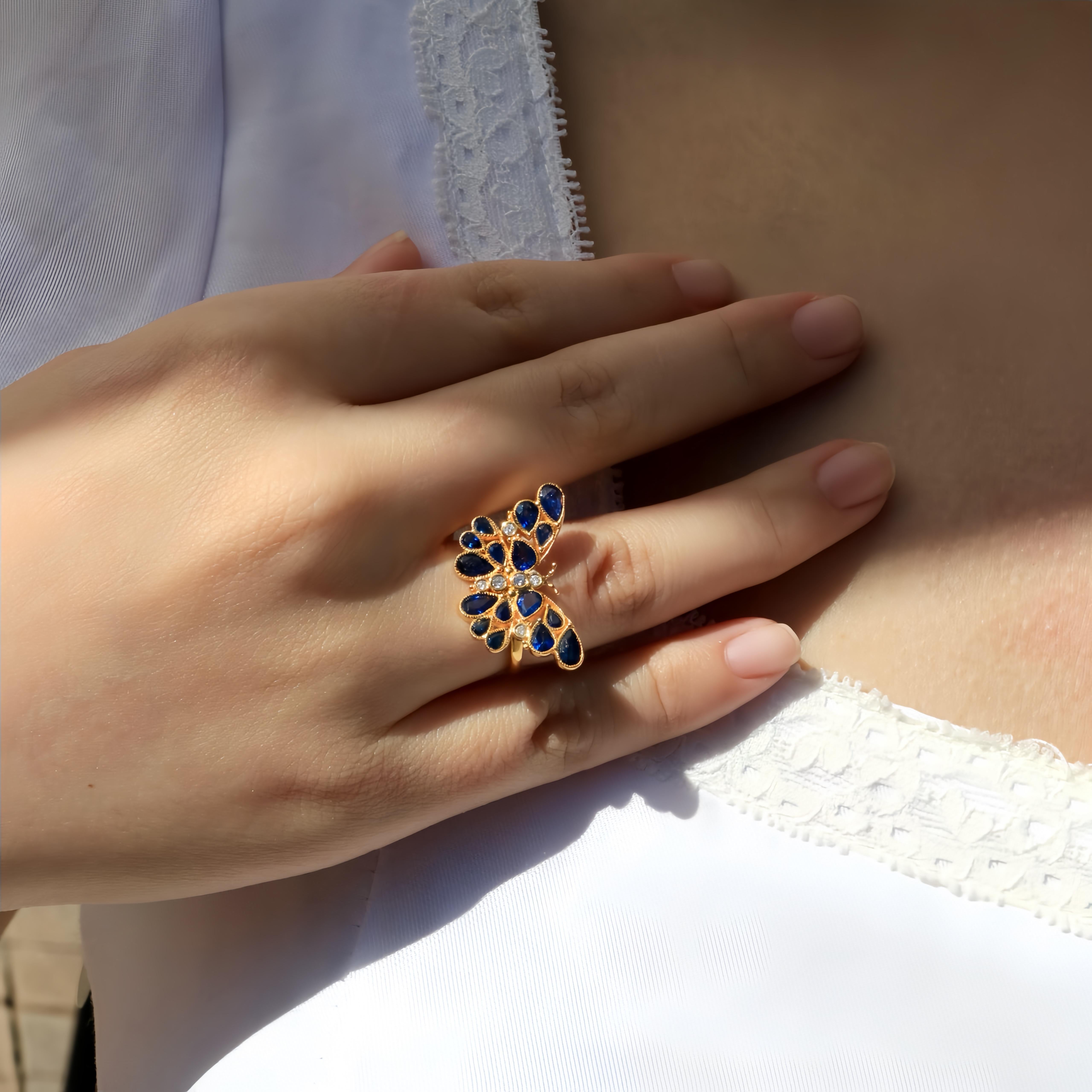 Nina Zhou Butterfly Sapphire Diamond Cocktail Ring For Sale 3