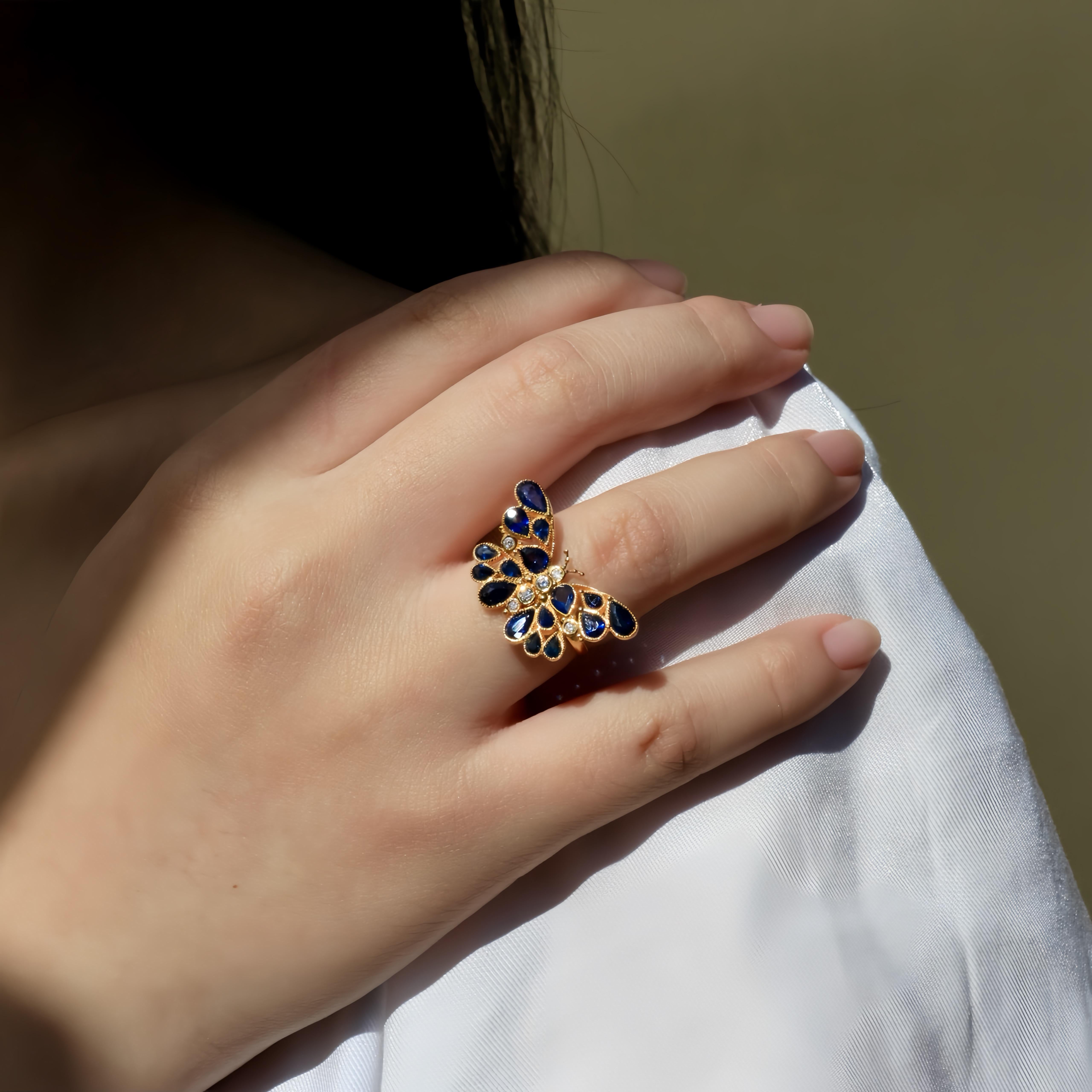 Women's Nina Zhou Butterfly Sapphire Diamond Cocktail Ring For Sale