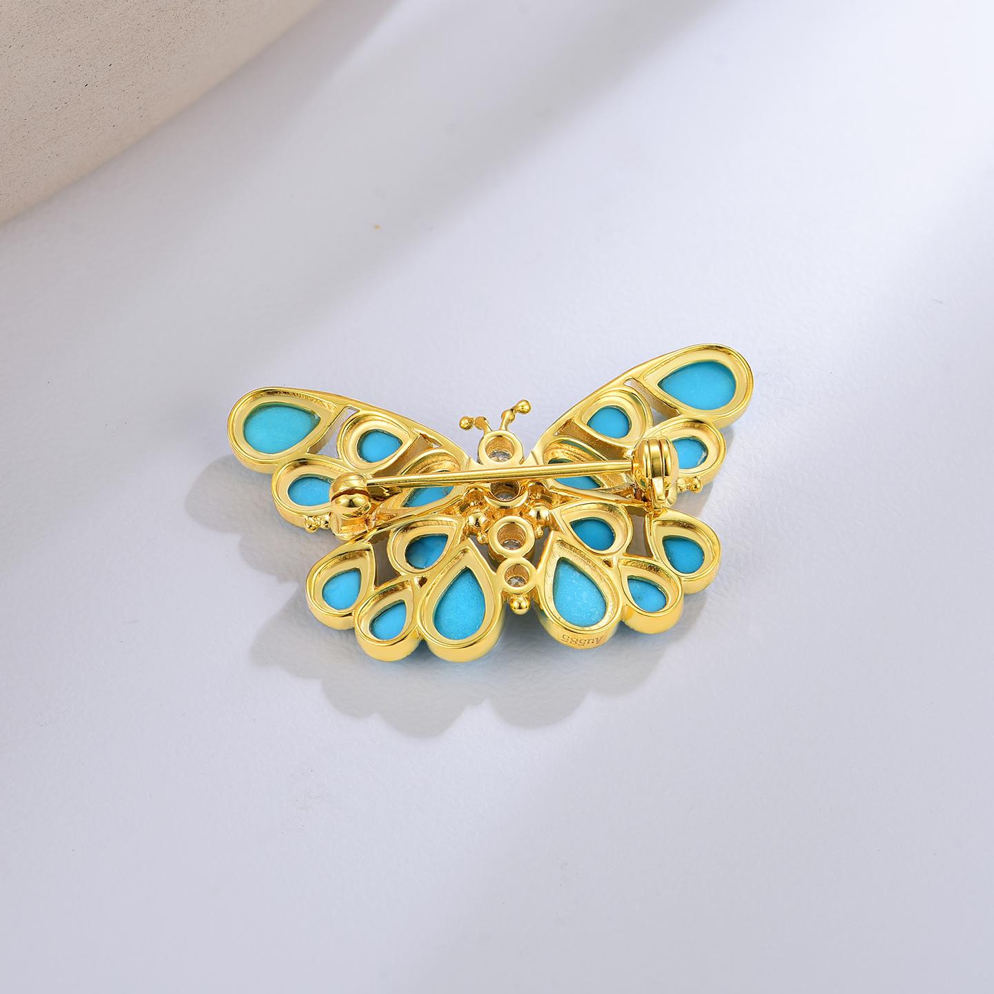 Broche Nina Zhou Mariposa 3,75ctw Turquesa Natural y Diamantes Corte pera en venta