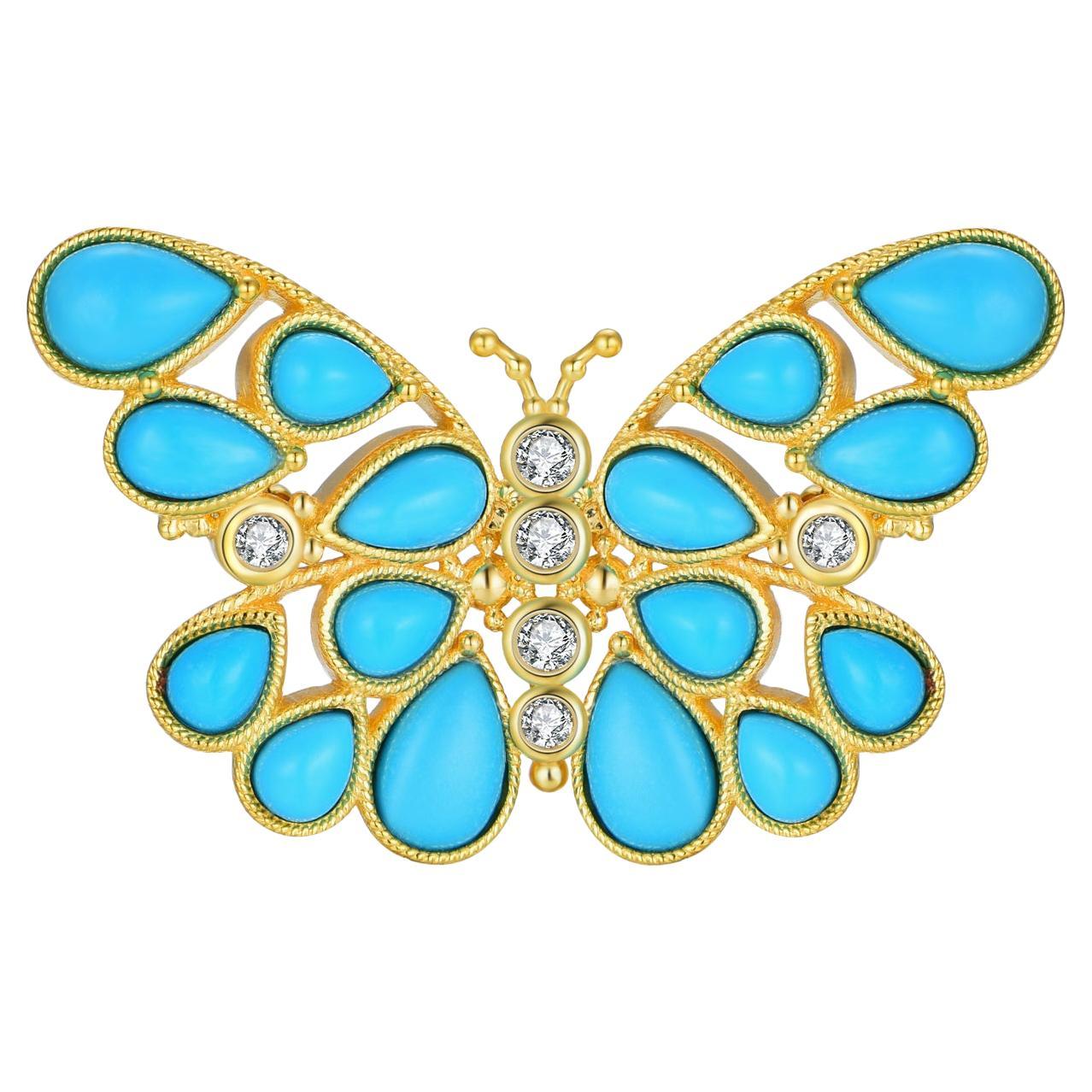 Nina Zhou Butterfly Turquoise Diamond Brooch