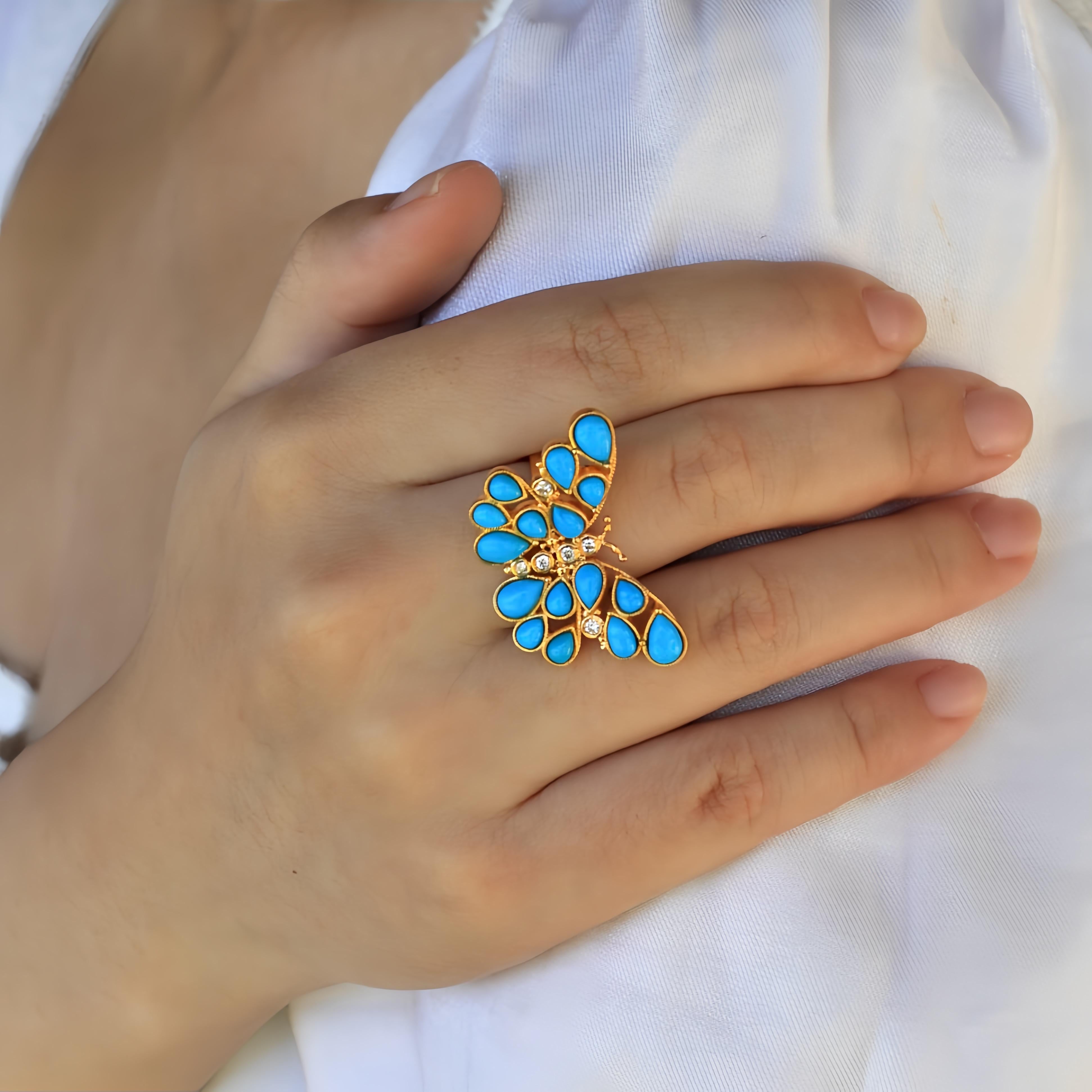 Women's Nina Zhou Butterfly Turquoise Diamond Cocktail Ring For Sale