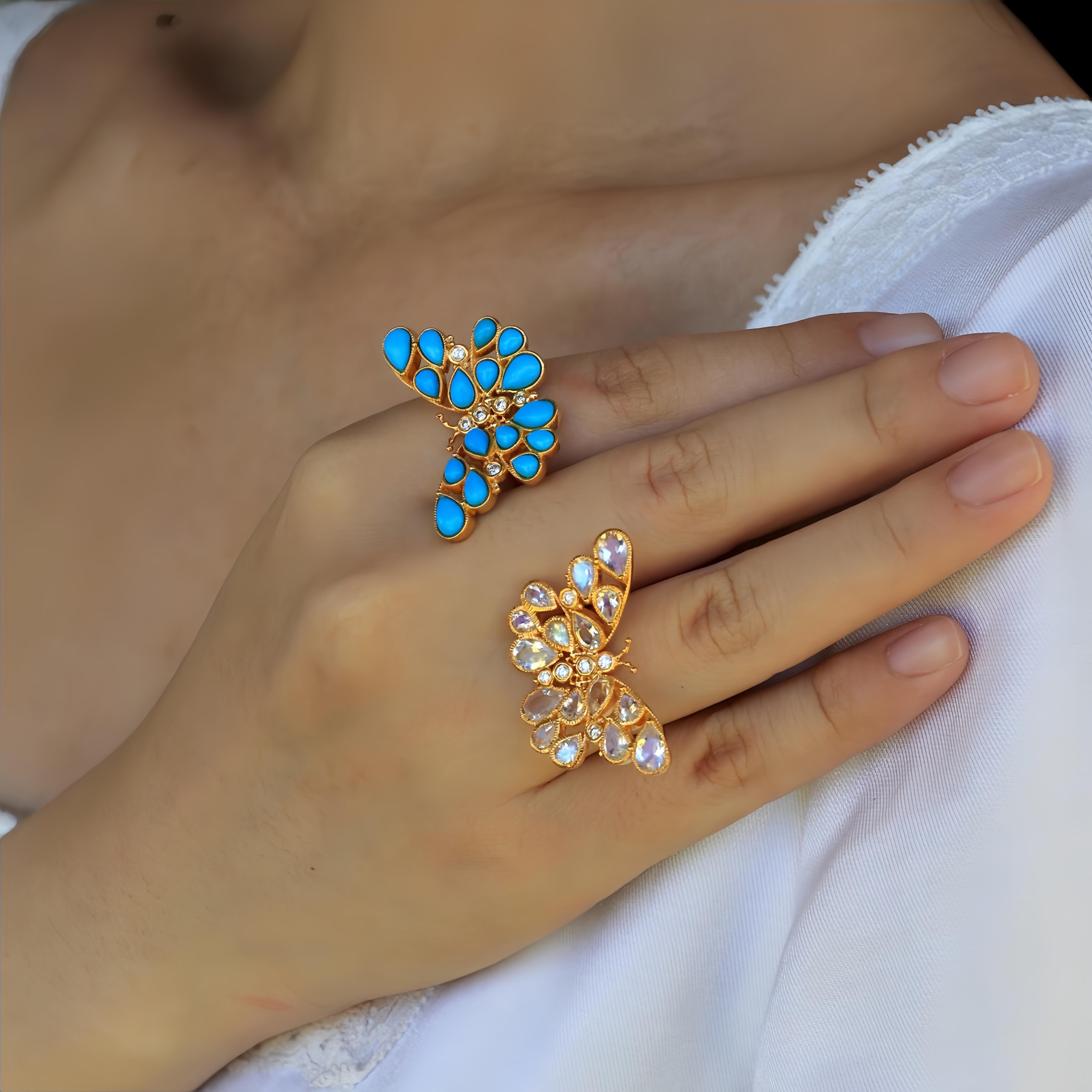 Nina Zhou Butterfly Turquoise Diamond Cocktail Ring For Sale 8