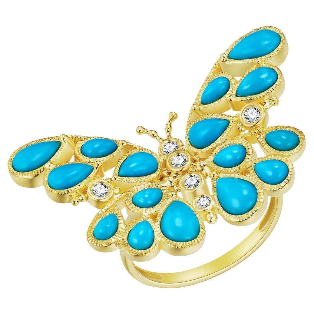 Anillo de cóctel Nina Zhou Turquesa Mariposa Diamante