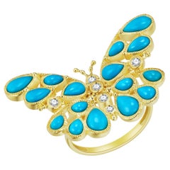 Nina Zhou Butterfly Turquoise Diamond Cocktail Ring