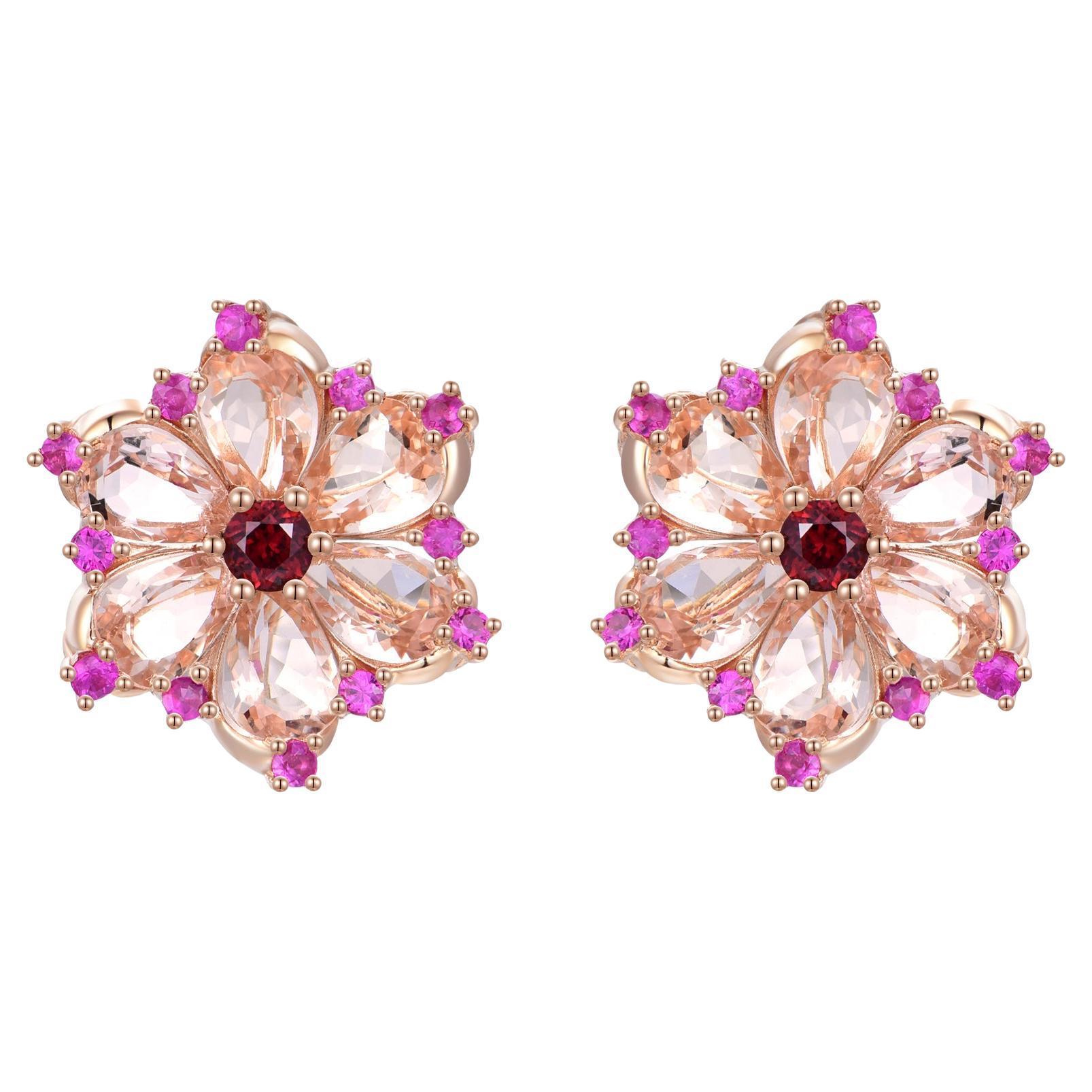 Nina Zhou Carnation Flower Morganite, Pink Sapphire & Rhodolite Garnet Earrings