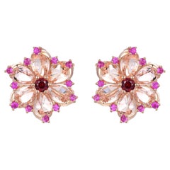 Nina Zhou Carnation Flower Morganite, Pink Sapphire & Rhodolite Garnet Earrings