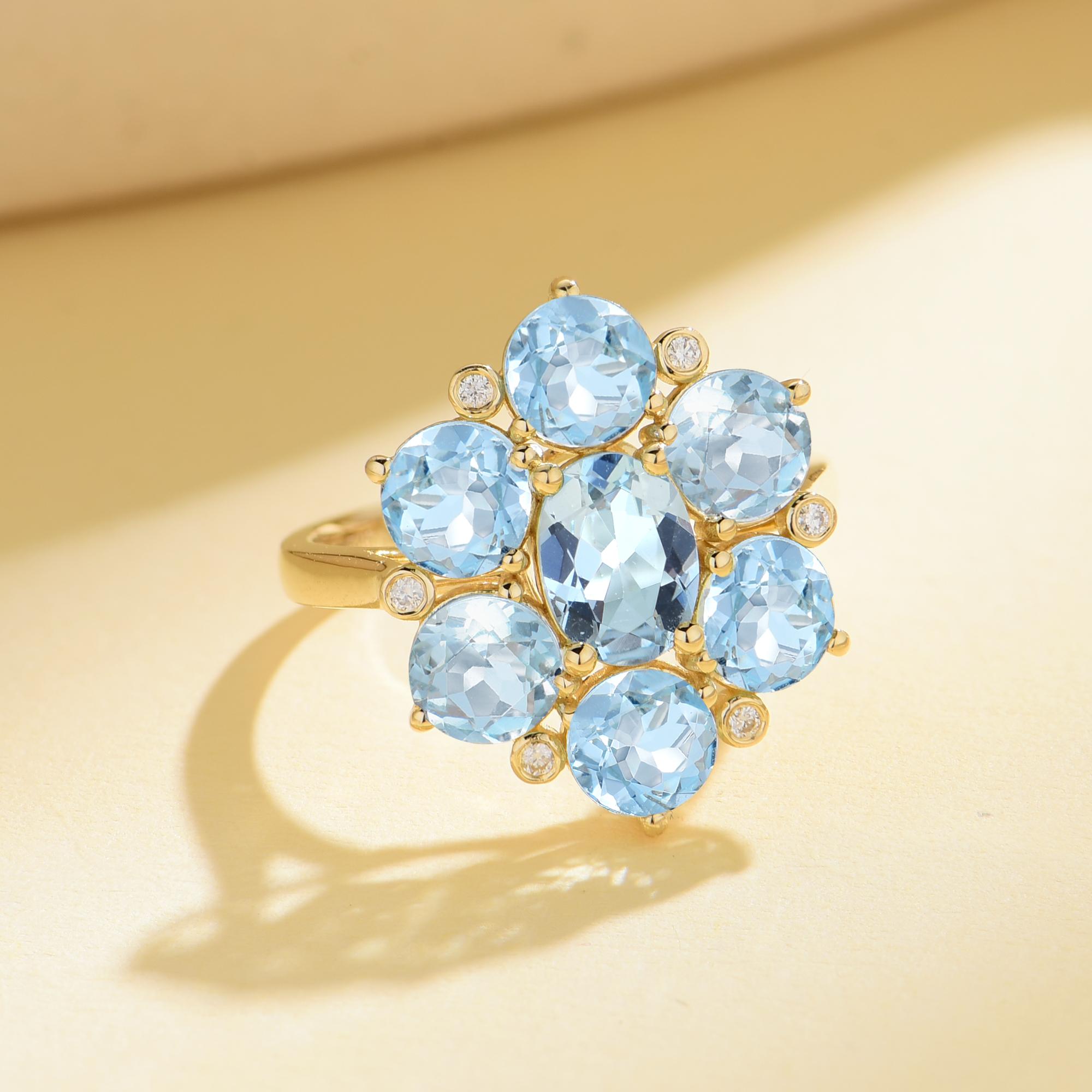 Anillo de Cóctel Nina Zhou Celestial Aguamarina Diamante en Oro Amarillo de 18k Moderno en venta