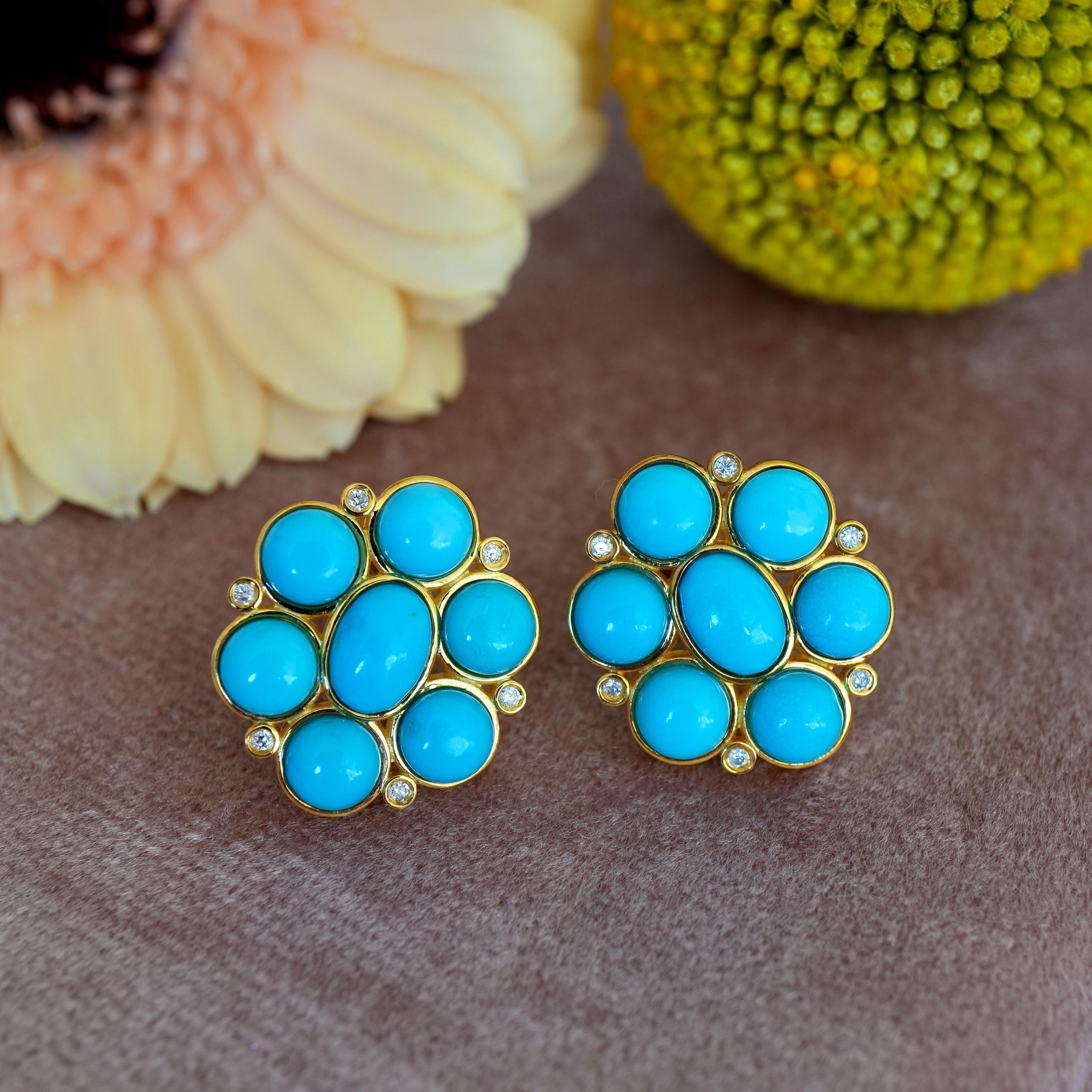 Modern Nina Zhou Celestial 8.12 ctw Turquoise & Diamond Cluster Earrings For Sale