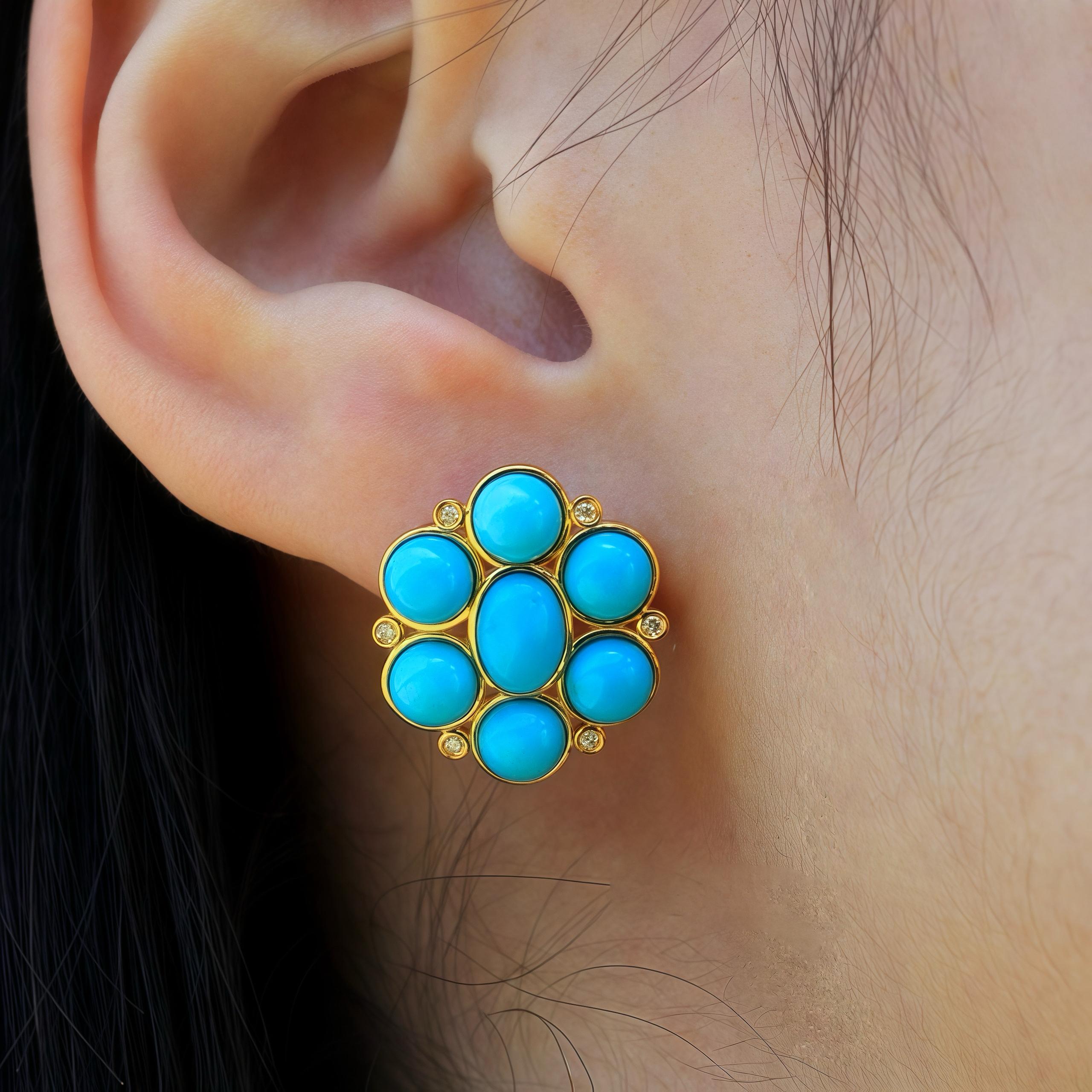 Women's Nina Zhou Celestial 8.12 ctw Turquoise & Diamond Cluster Earrings For Sale
