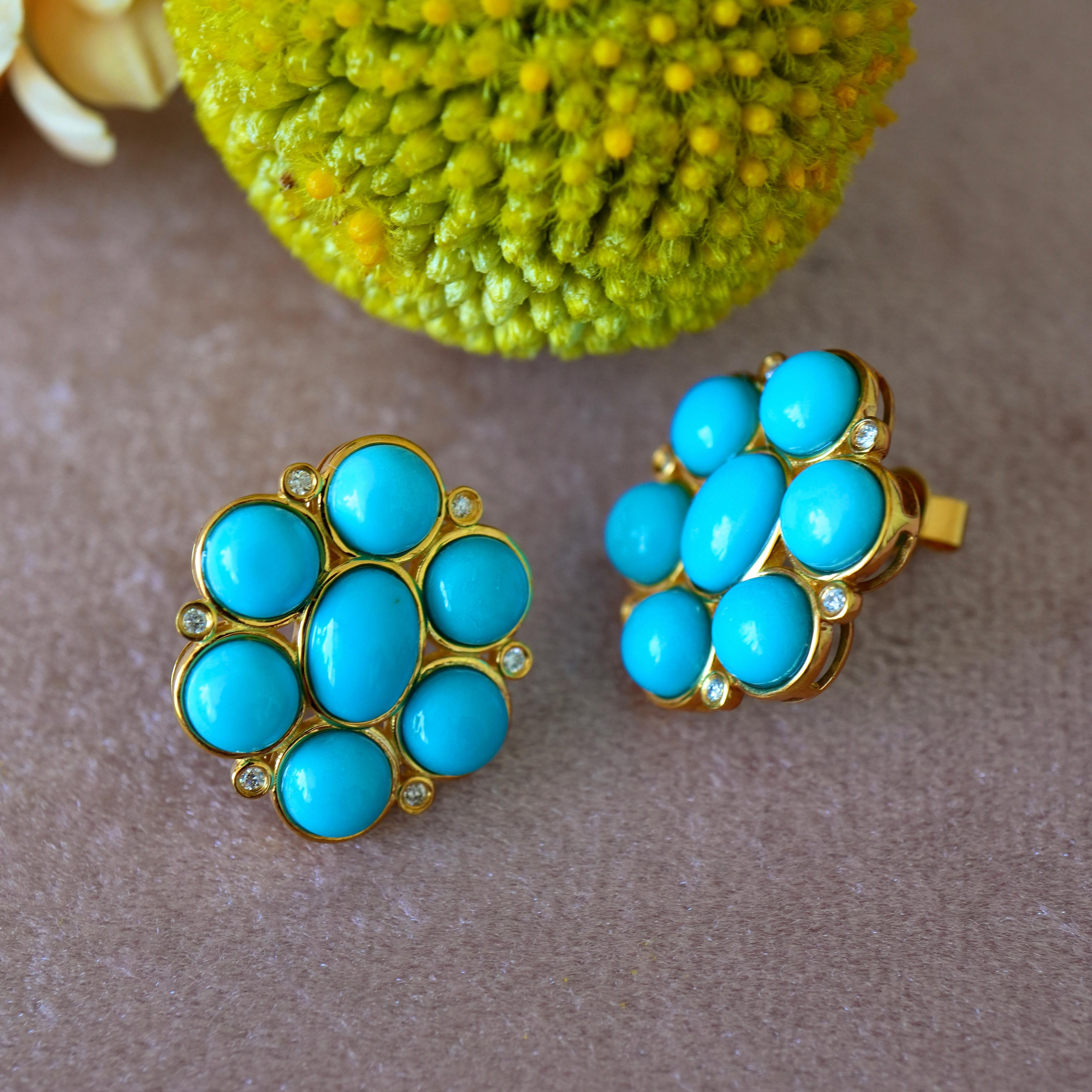 Nina Zhou Celestial 8.12 ctw Turquoise & Diamond Cluster Earrings For Sale 1