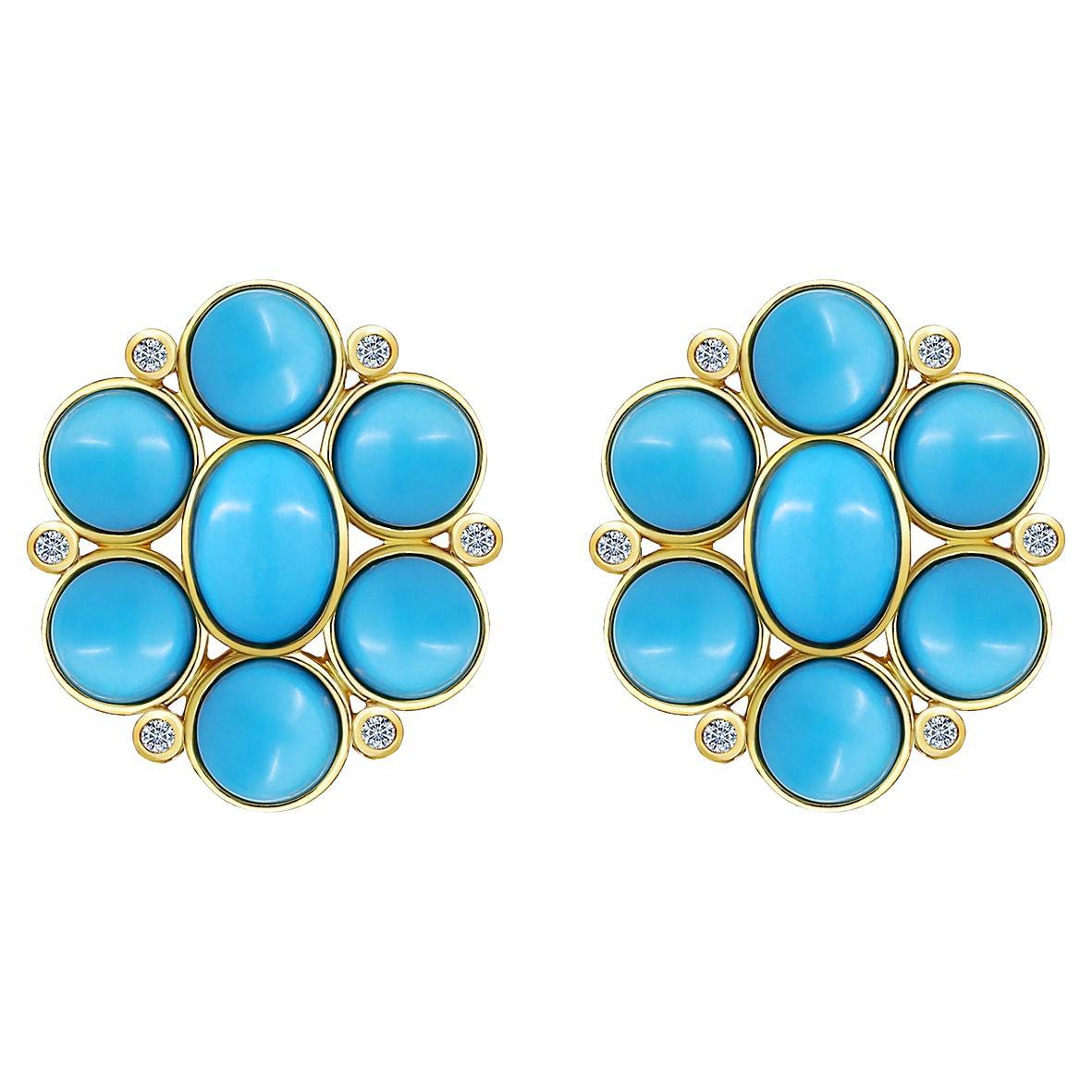 Nina Zhou Celestial Turquoise Diamond Cluster Earrings