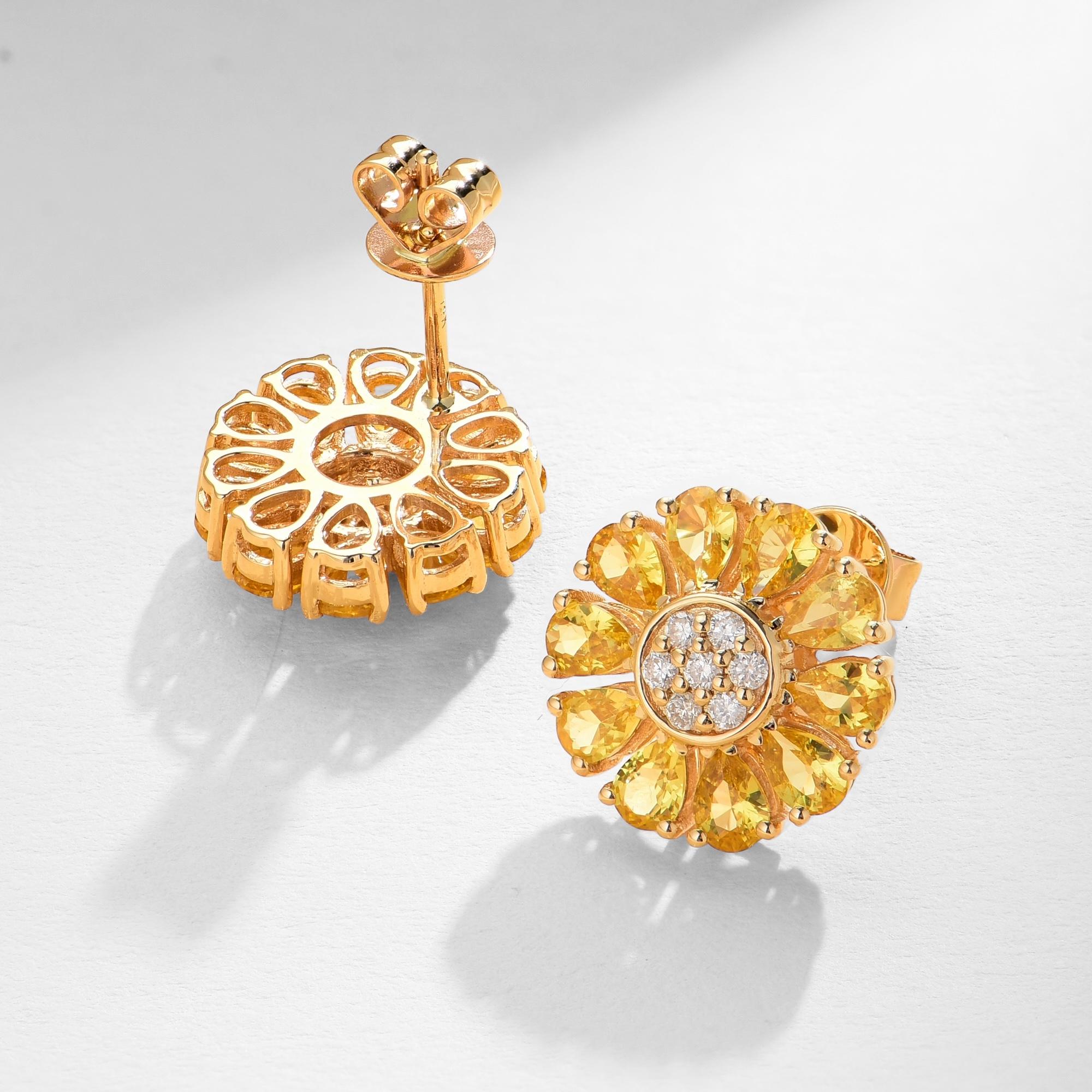 Modern Nina Zhou Daisy 2.67ctw Yellow Sapphire & Diamond Birth Flower Earrings For Sale