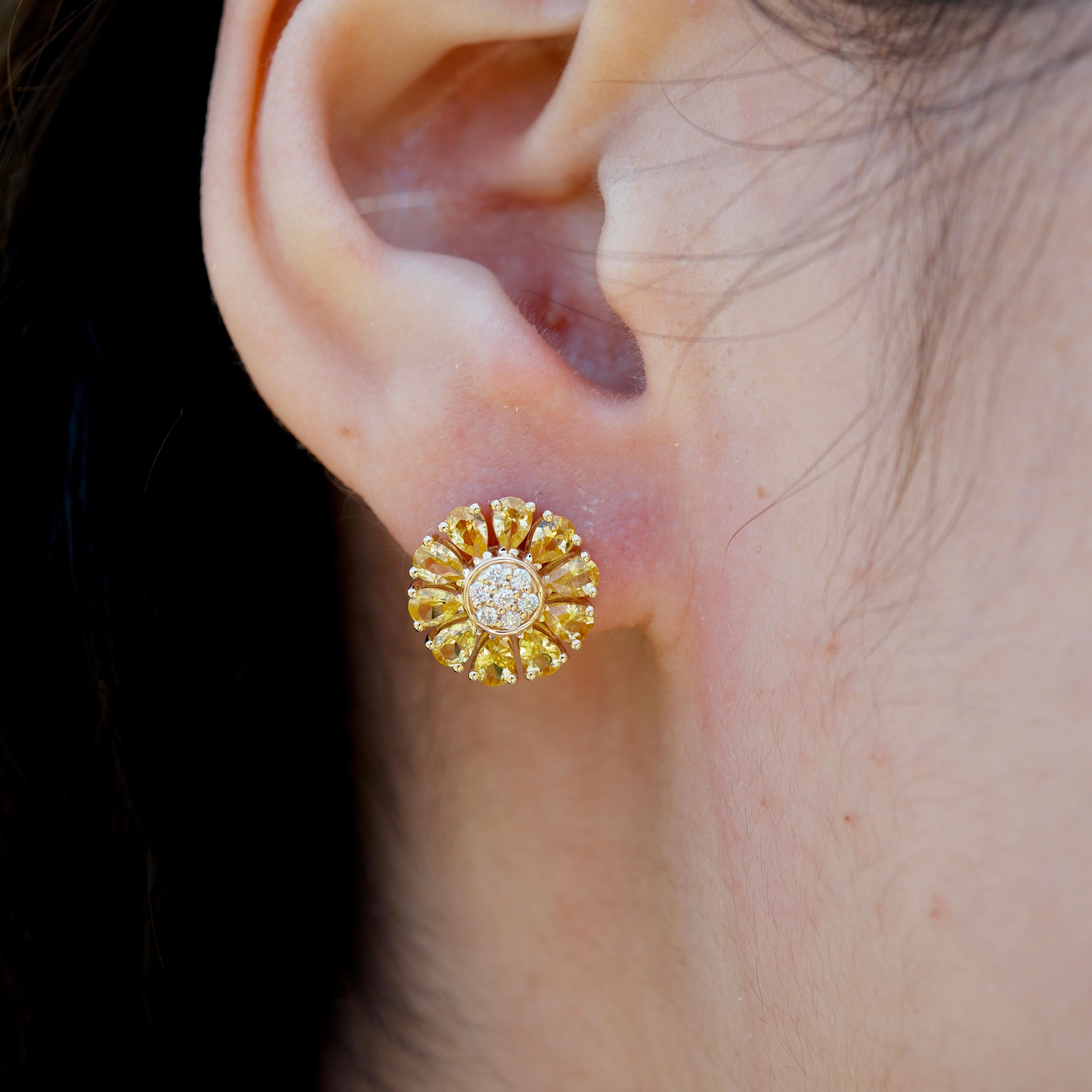 Marquise Cut Nina Zhou Daisy 2.67ctw Yellow Sapphire & Diamond Birth Flower Earrings For Sale