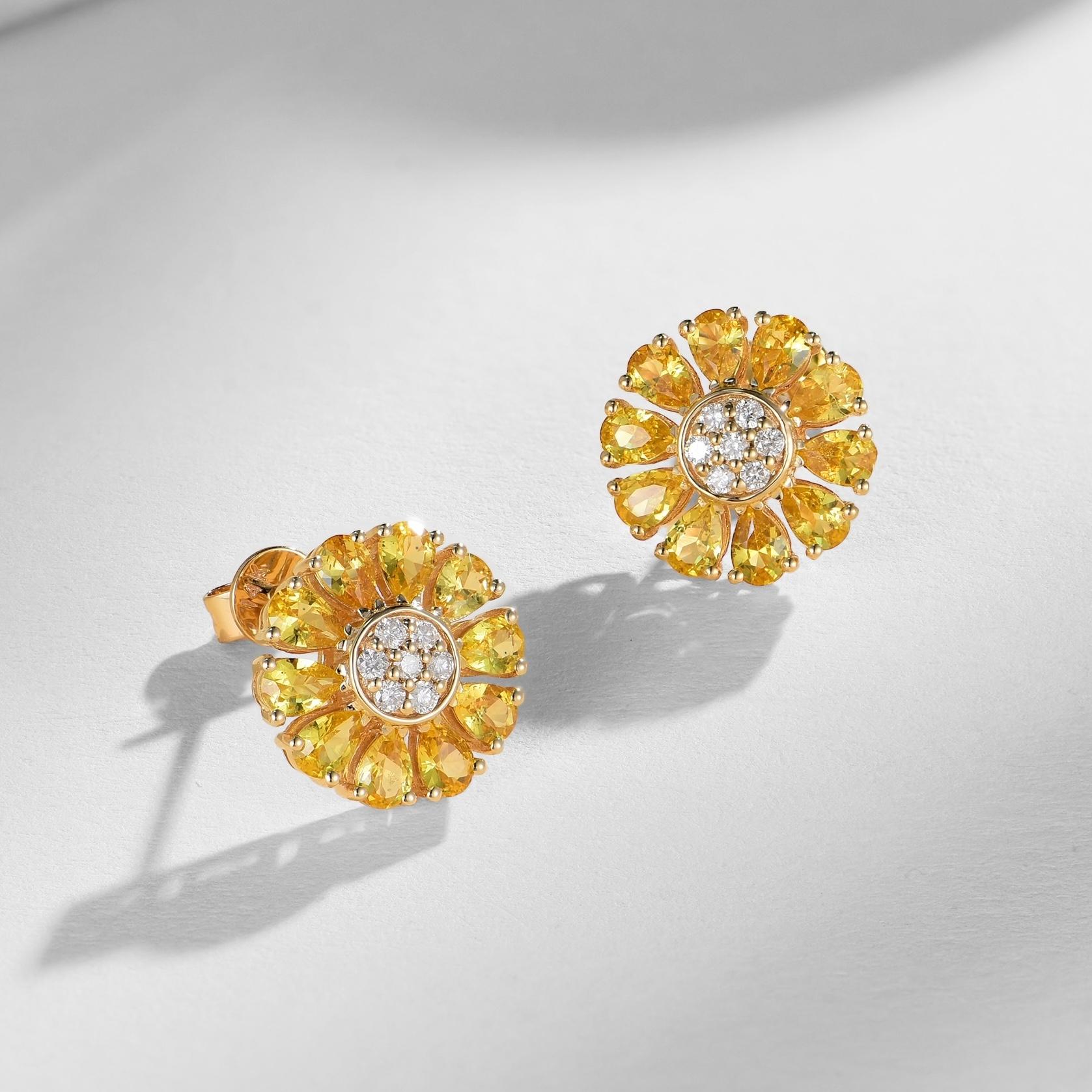 Nina Zhou Daisy 2.67ctw Yellow Sapphire & Diamond Birth Flower Earrings In New Condition For Sale In Rowland Heights, CA