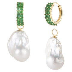 Nina Zhou Emerald Hoop Earrings with Baroque Pearl Enhancers