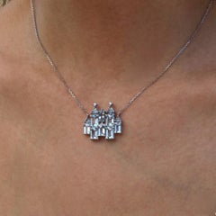 Nina Zhou Fantasy Aquamarine Diamond Castle Pendent Necklace in White Gold