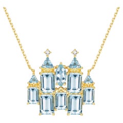 Nina Zhou Fairy Tale Aquamarine Diamond Castle Pendent
