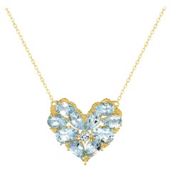 Nina Zhou Fantasy 4.20ctw Aquamarine Heart Pendant Necklace