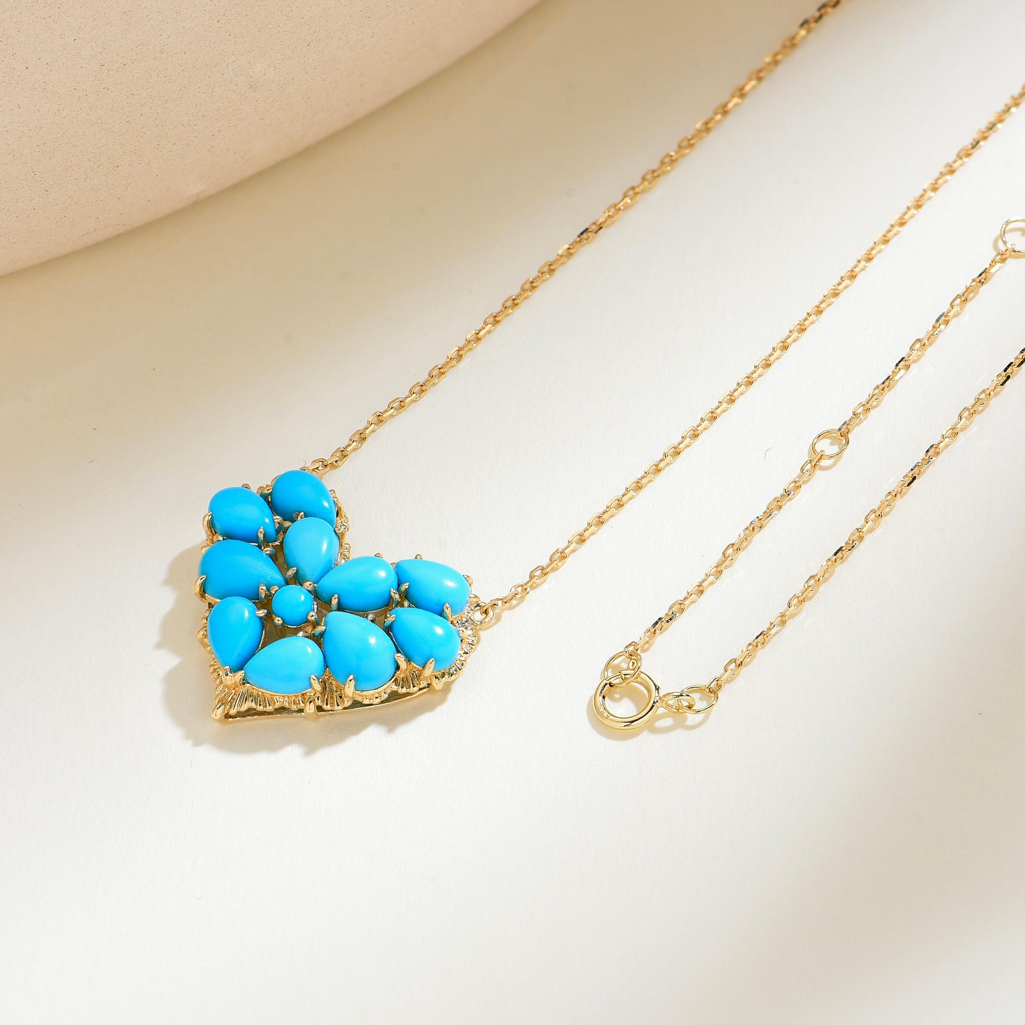 Collar Colgante Corazón Turquesa Fantasía Nina Zhou 4.40ctw Moderno en venta