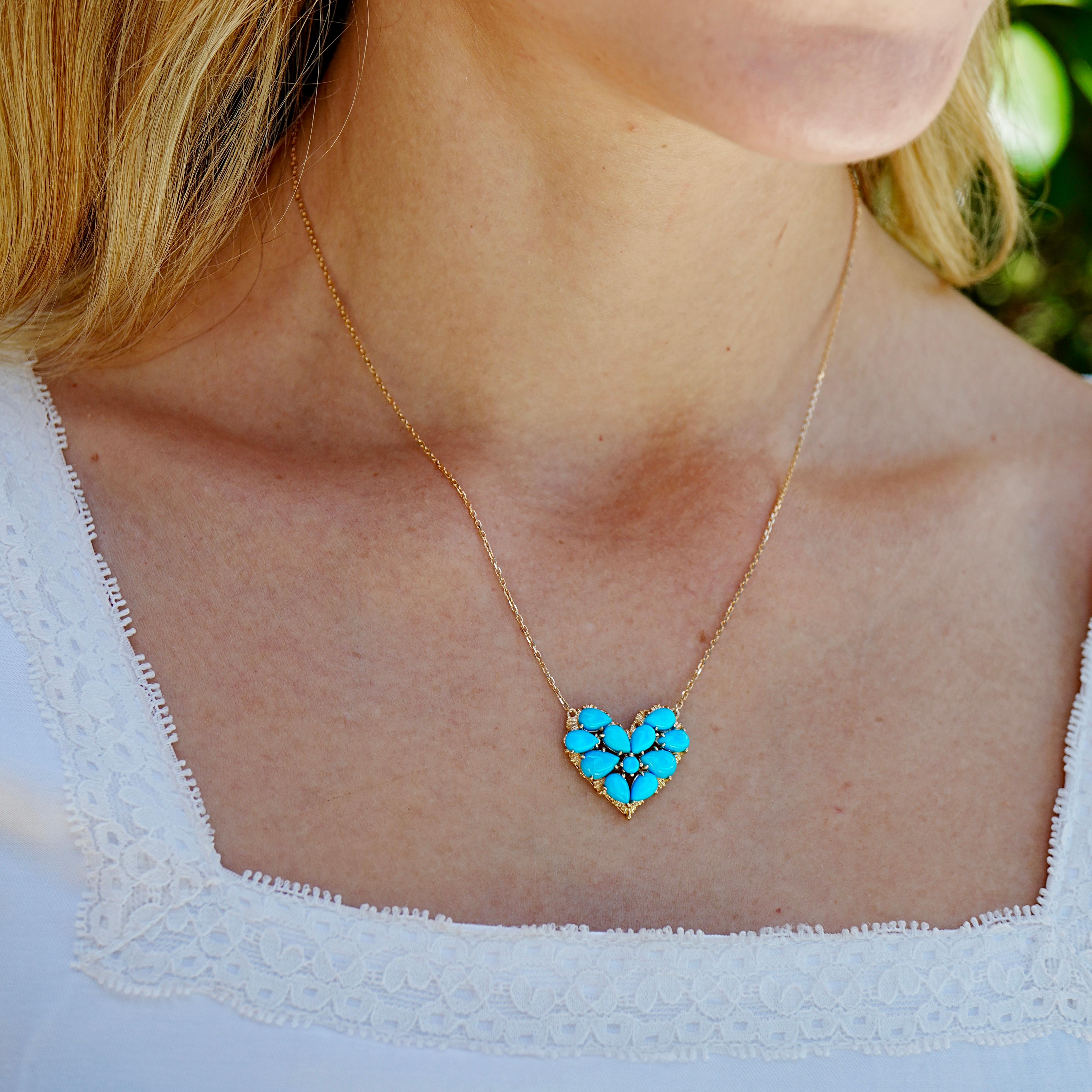 Collar Colgante Corazón Turquesa Fantasía Nina Zhou 4.40ctw Corte pera en venta