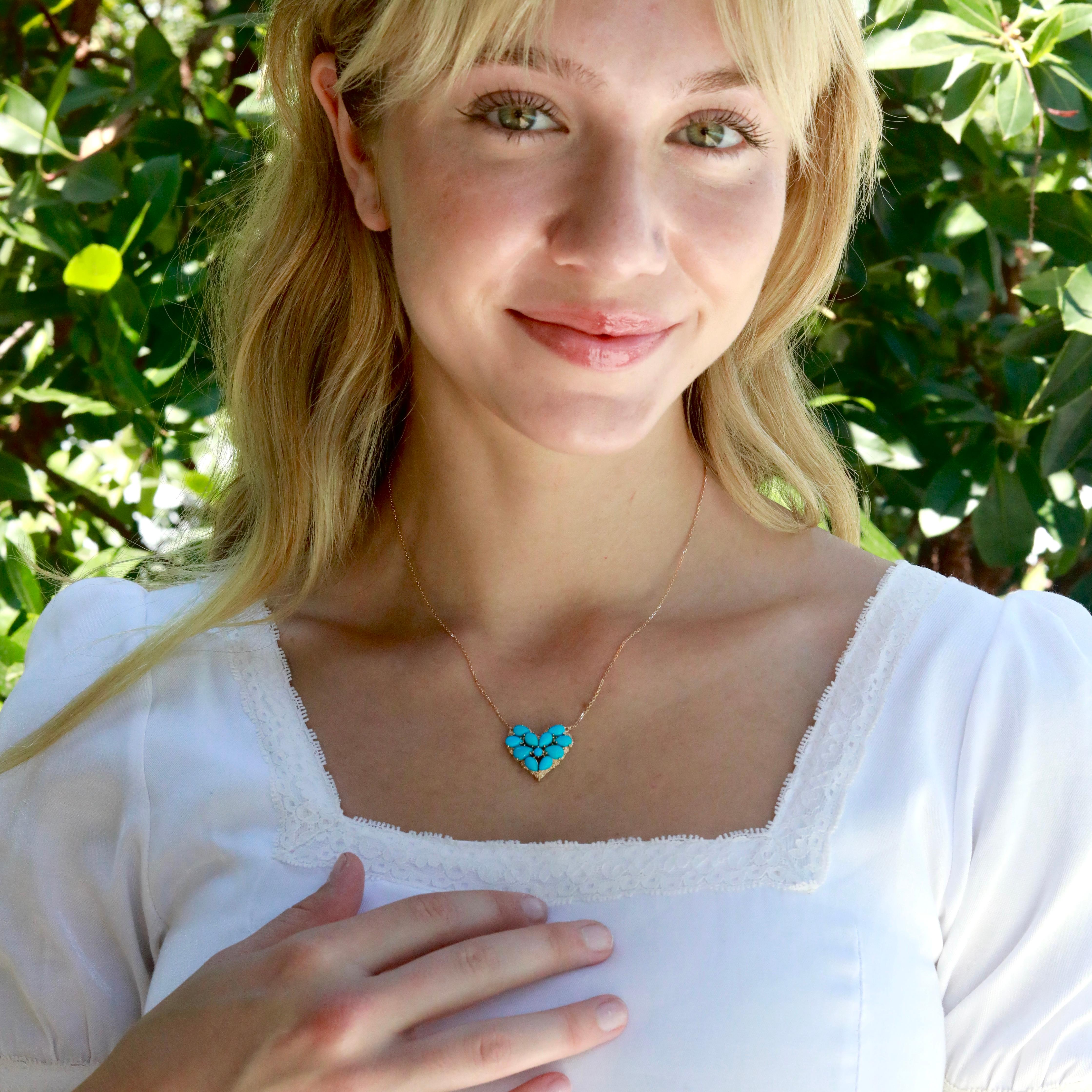 Collar Colgante Corazón Turquesa Fantasía Nina Zhou 4.40ctw en Nuevo estado para la venta en Rowland Heights, CA
