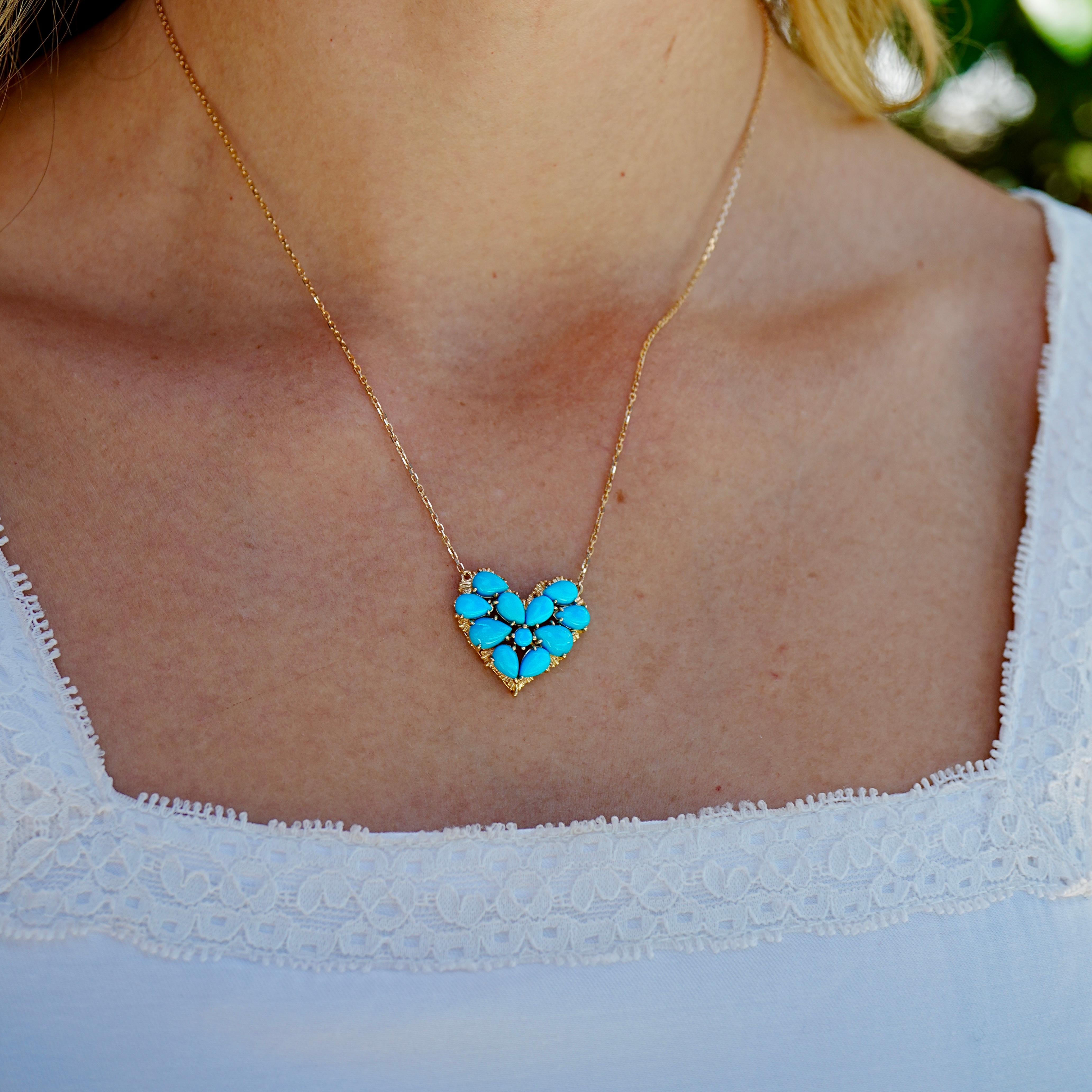 Collar Colgante Corazón Turquesa Fantasía Nina Zhou 4.40ctw en venta 1