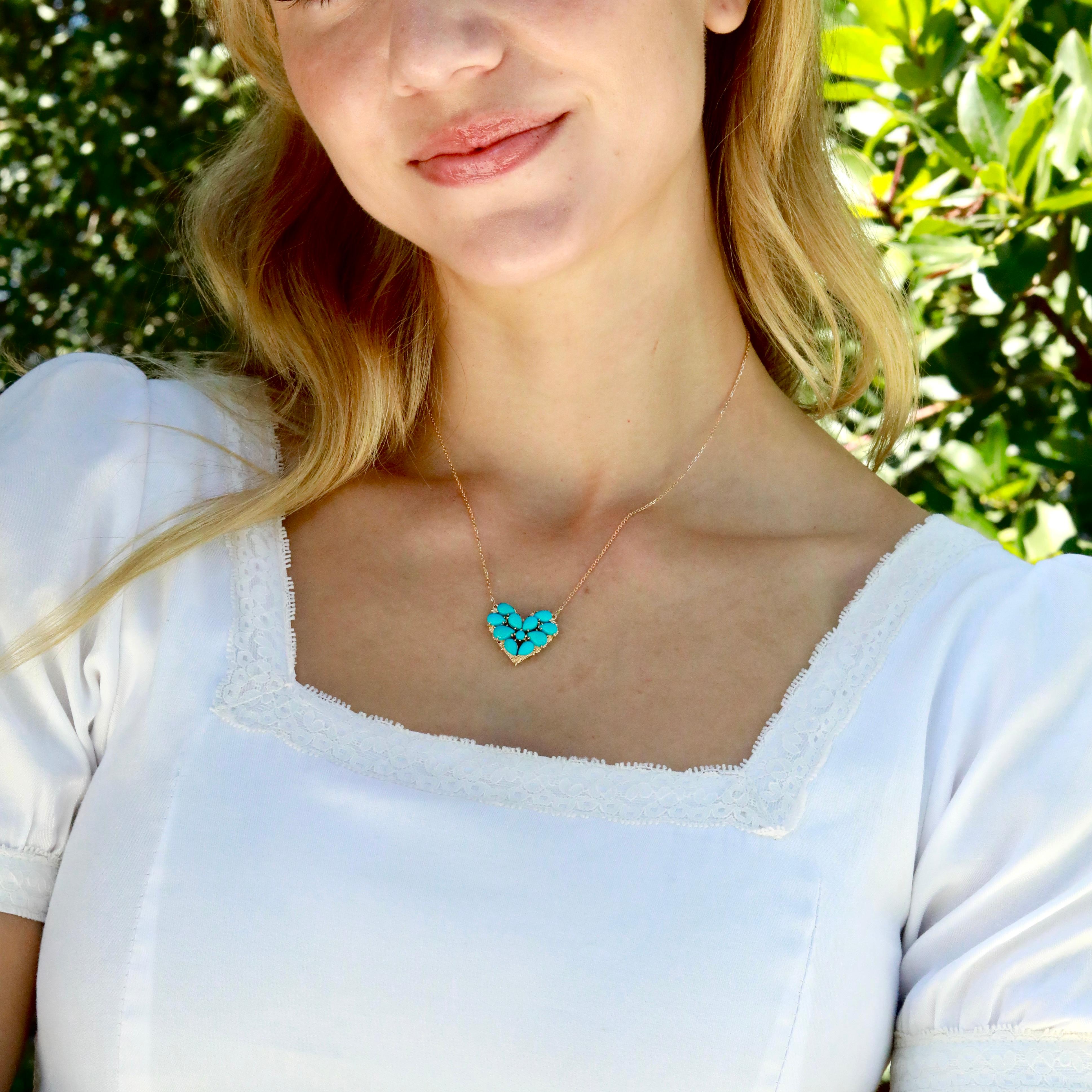 Collar Colgante Corazón Turquesa Fantasía Nina Zhou 4.40ctw en venta 2