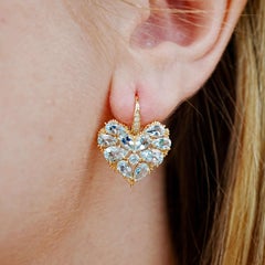 Nina Zhou Fantasy 5.15ctw Heart Aquamarine Diamond Drop Earrings