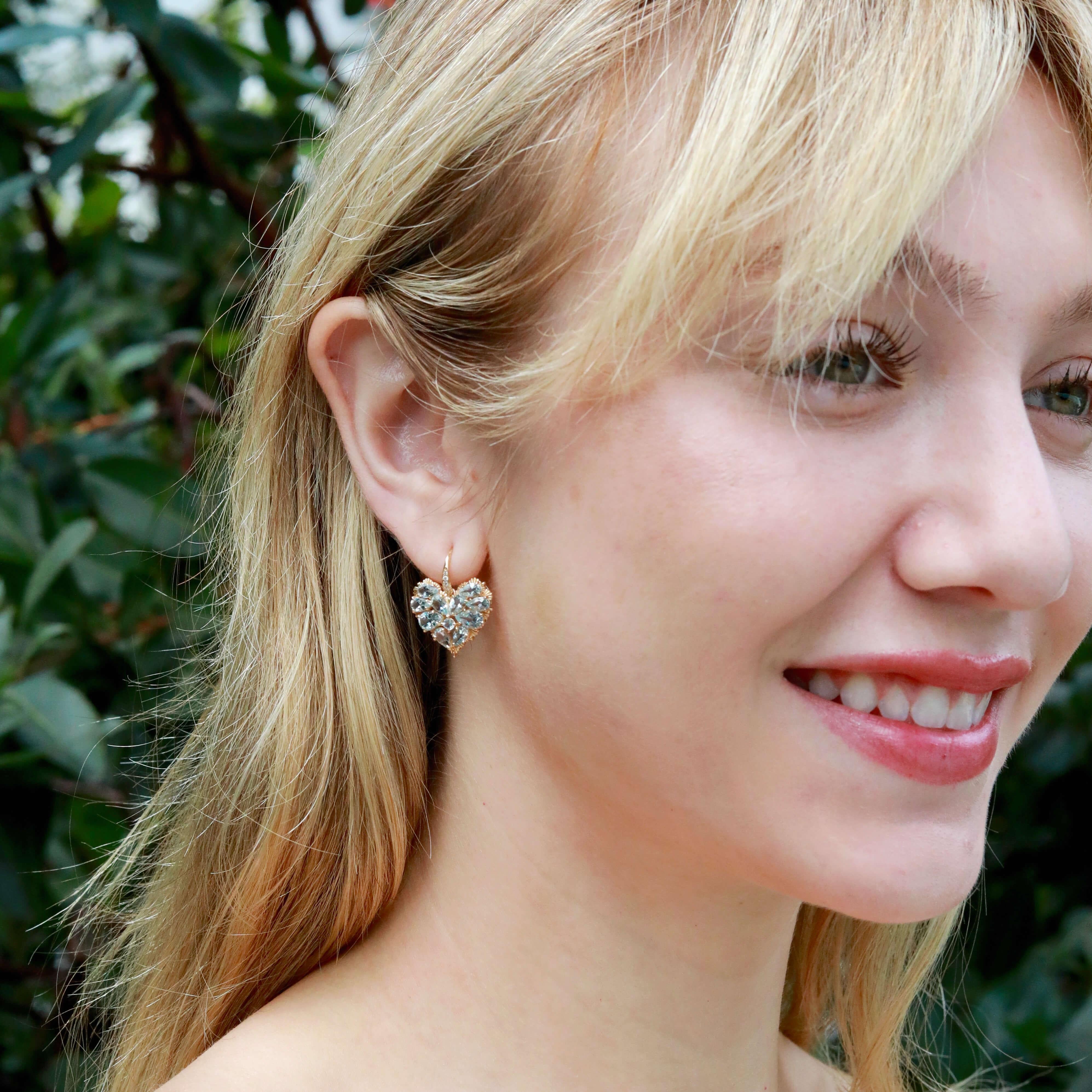 Nina Zhou Orecchini a goccia con diamante e acquamarina a cuore da 5,15 ct. In condizioni Nuovo in vendita a Rowland Heights, CA