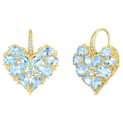 Nina Zhou Fantasy 5.15ctw Heart Aquamarine Diamond Drop Earrings