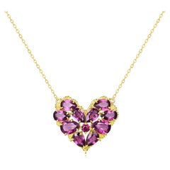 Nina Zhou Fantasy 6.50ctw Natural Rhodolite Heart Pendant Necklace