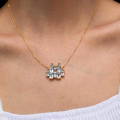 Nina Zhou Fantasy Aquamarine Diamond Castle Pendent Necklace