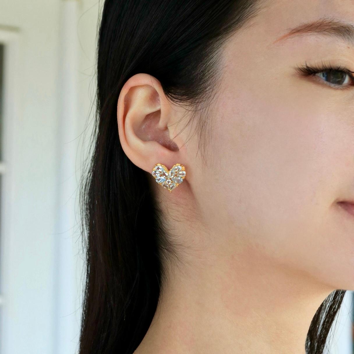 Nina Zhou Fantasy Heart Aquamarine Earrings In New Condition For Sale In Rowland Heights, CA