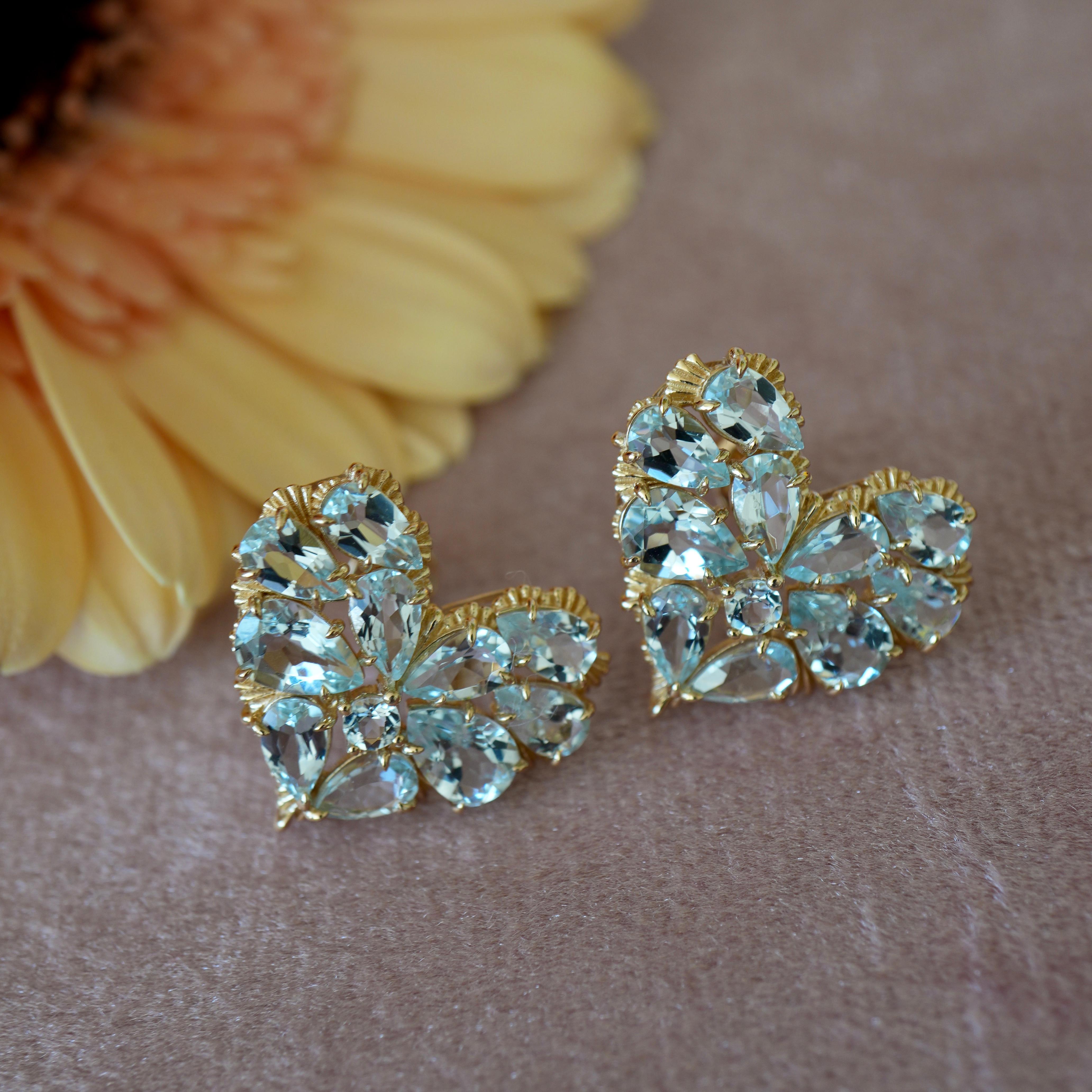 Pear Cut Nina Zhou Fantasy Heart Aquamarine Earrings For Sale