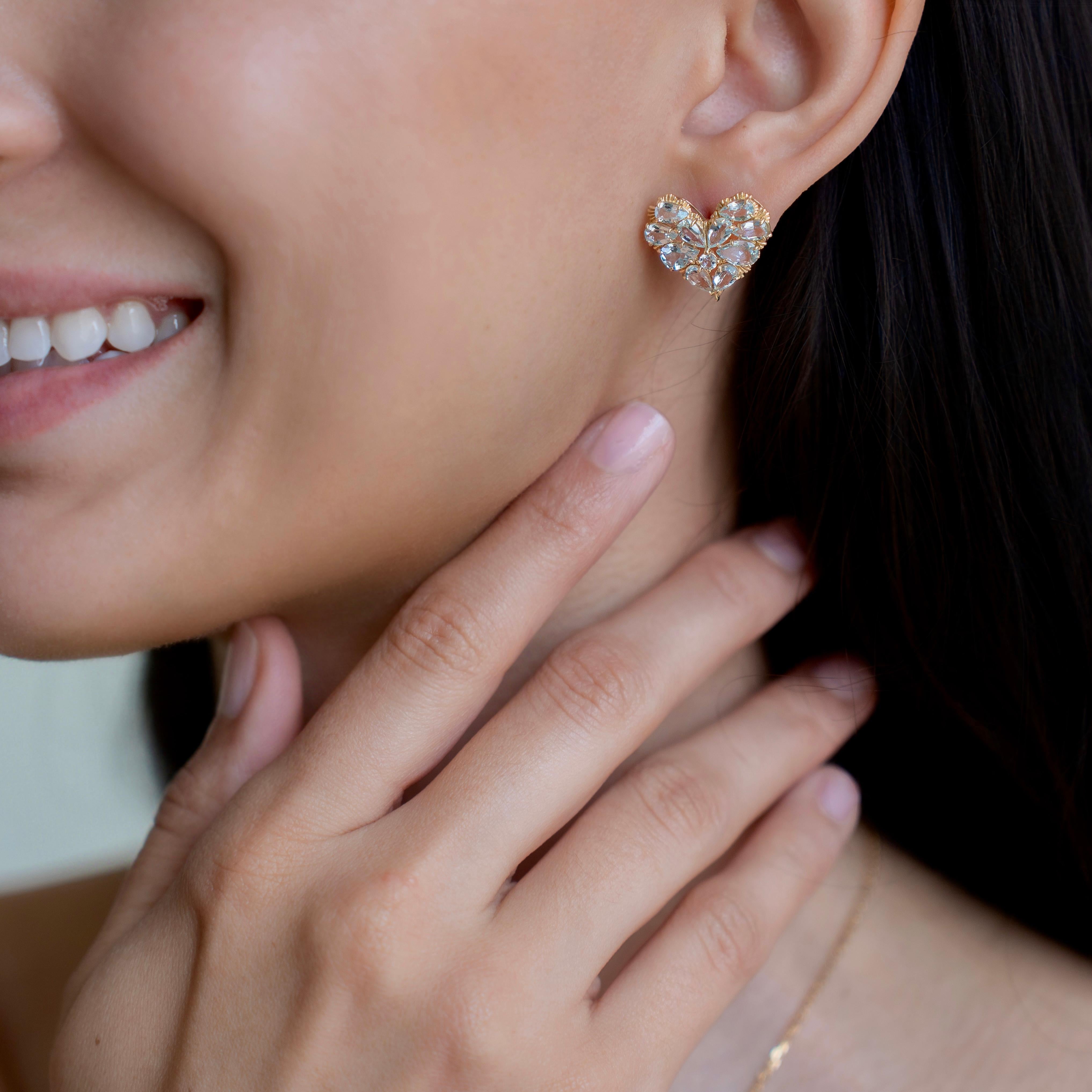 Modern Nina Zhou Fantasy Heart Aquamarine Earrings For Sale