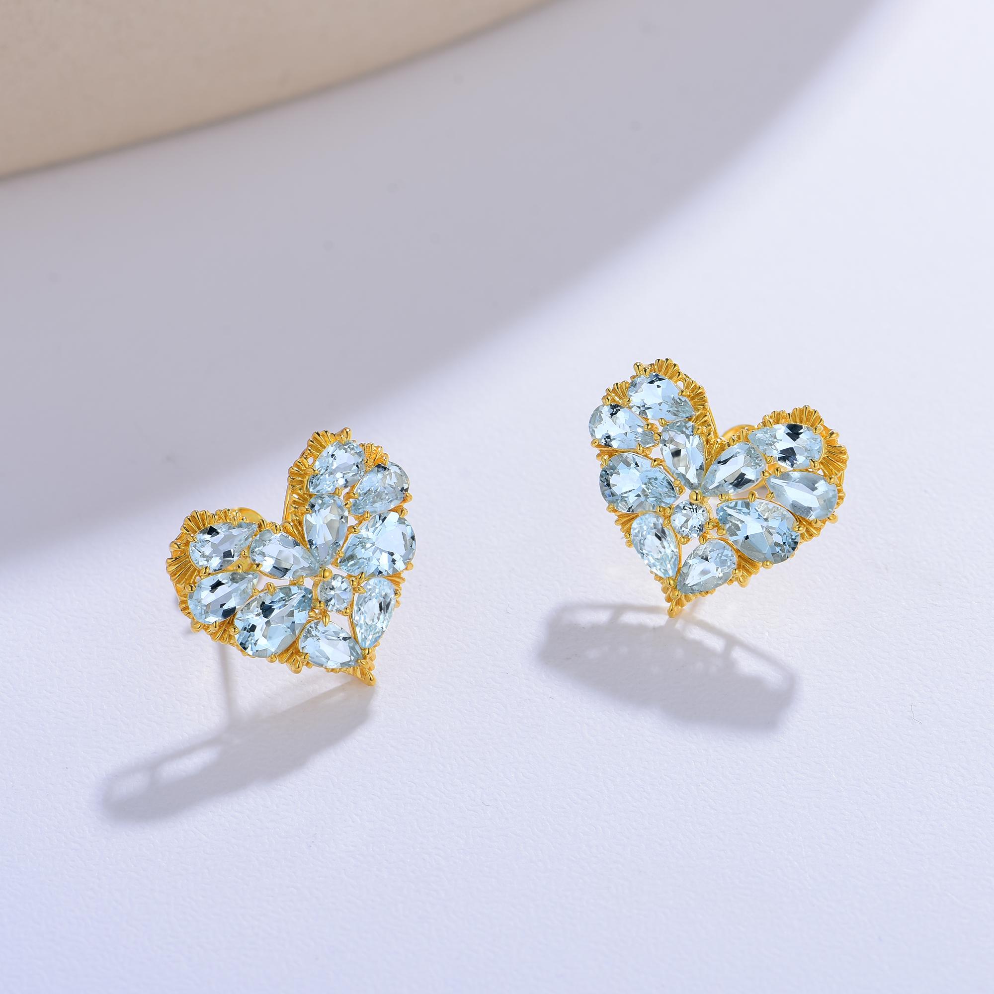Women's Nina Zhou Fantasy Heart Aquamarine Earrings For Sale