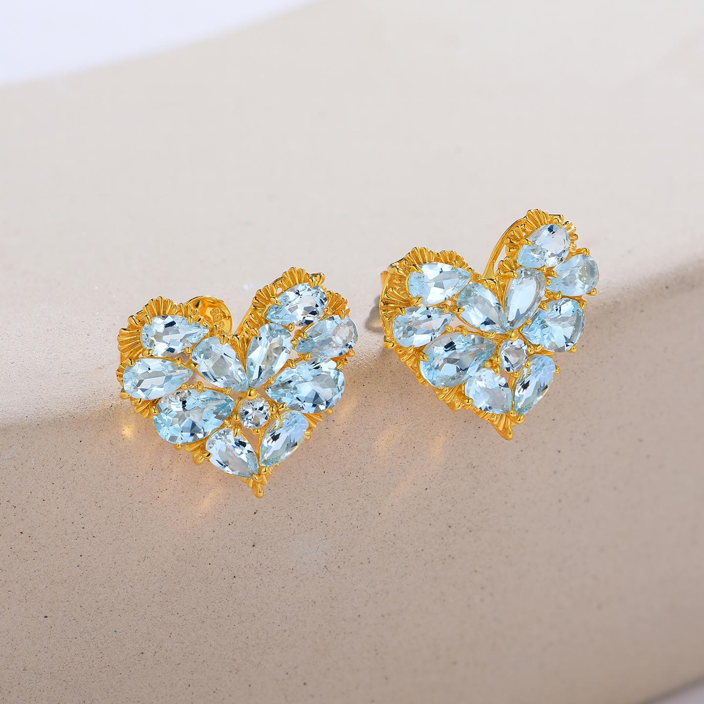 Nina Zhou Fantasy Heart Aquamarine Earrings For Sale 1