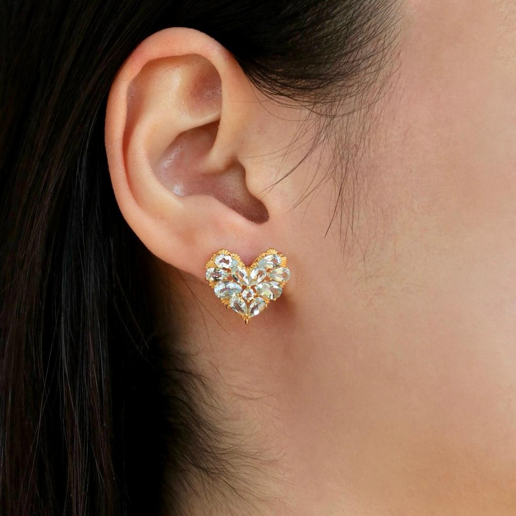 Nina Zhou Fantasy Heart Aquamarine Earrings For Sale 2