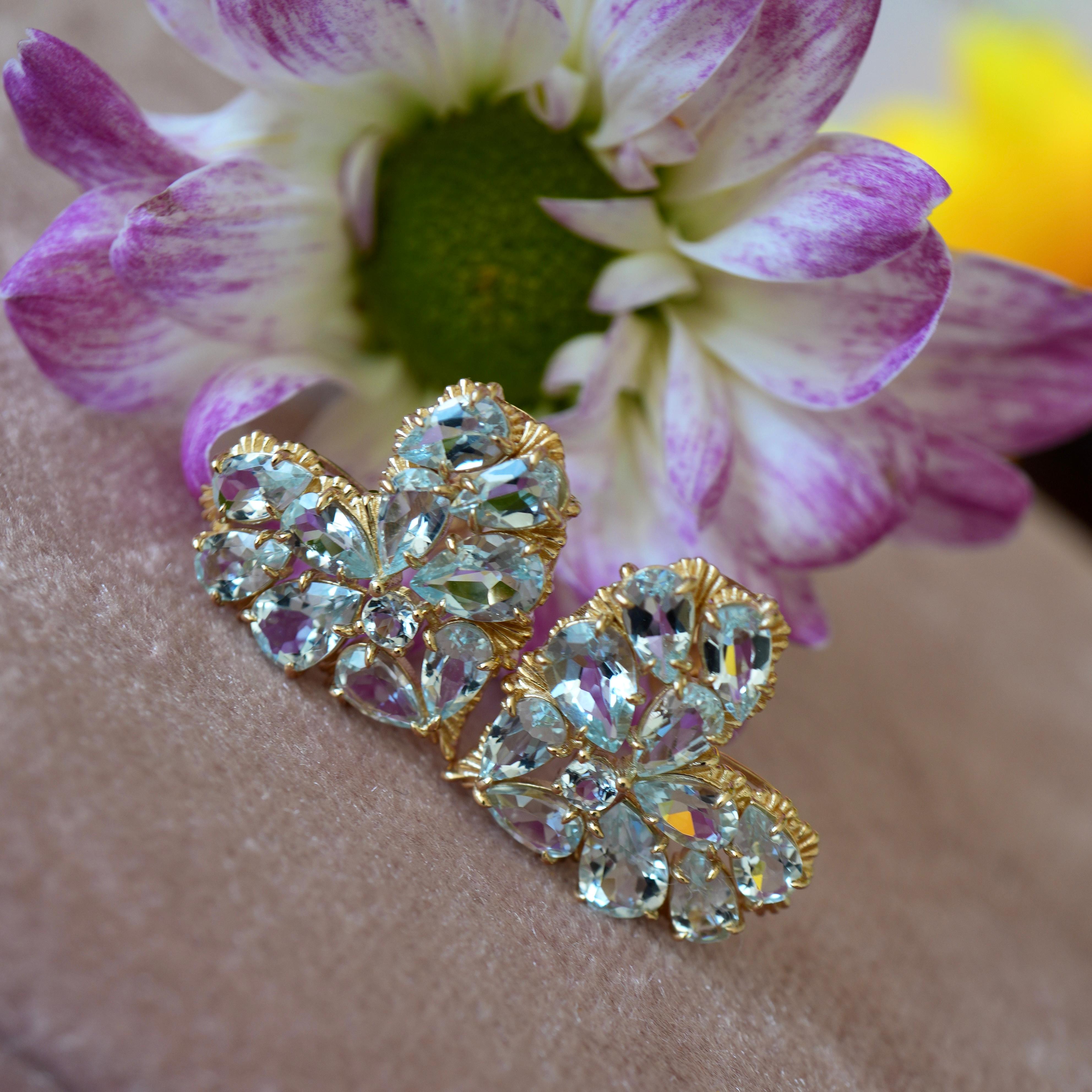 Nina Zhou Fantasy Heart Aquamarine Earrings For Sale 3