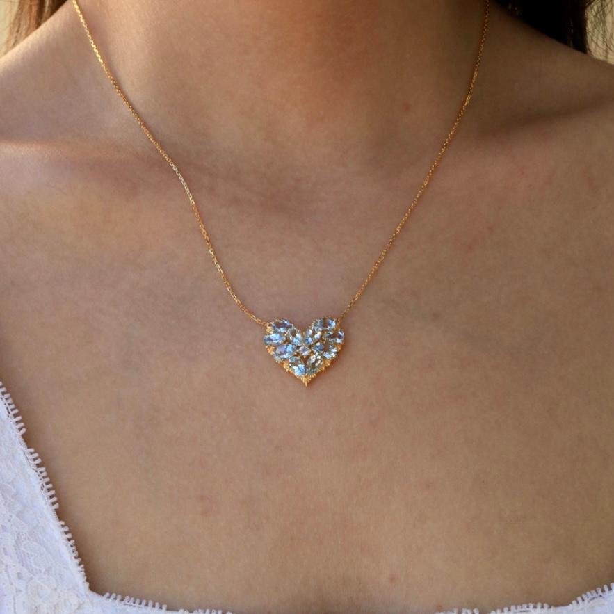 Modern Nina Zhou Fantasy Aquamarine Heart Pendant