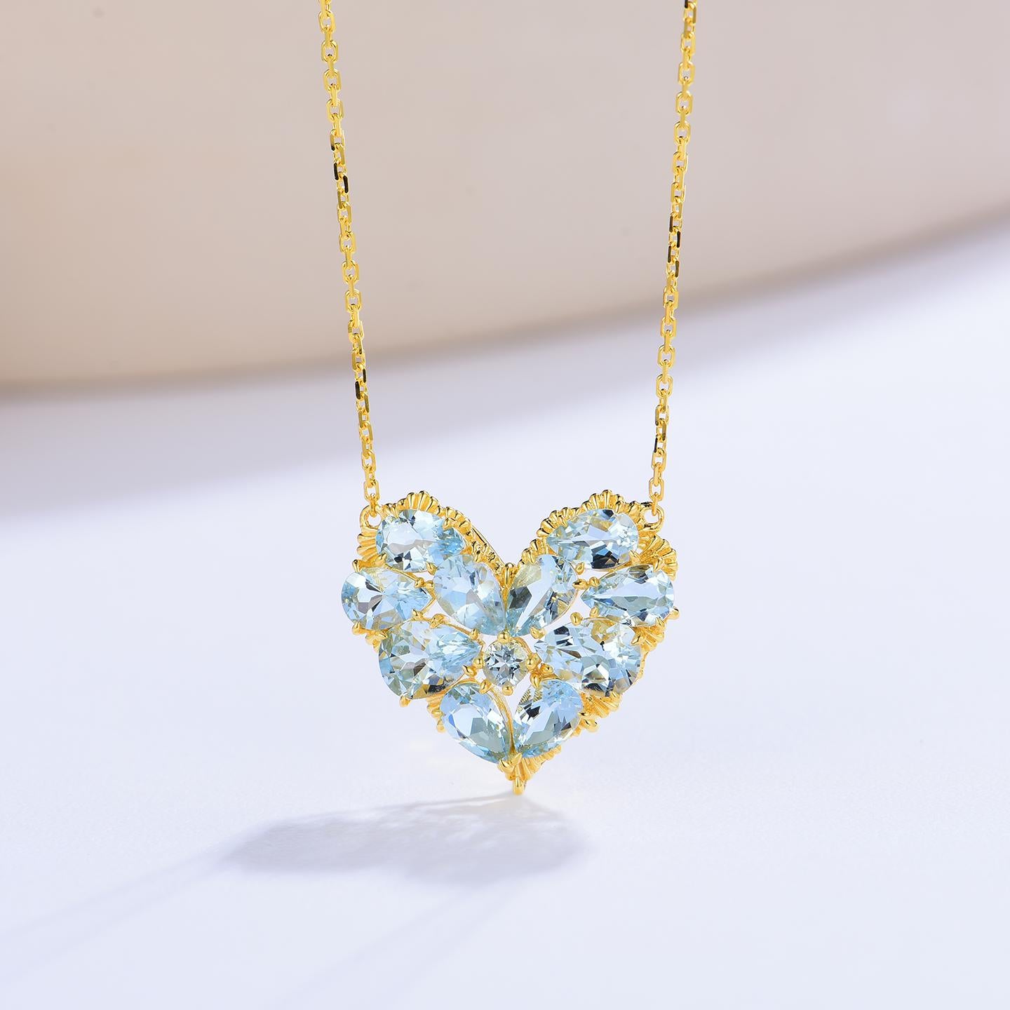 Nina Zhou Fantasy Aquamarine Heart Pendant In New Condition In Rowland Heights, CA